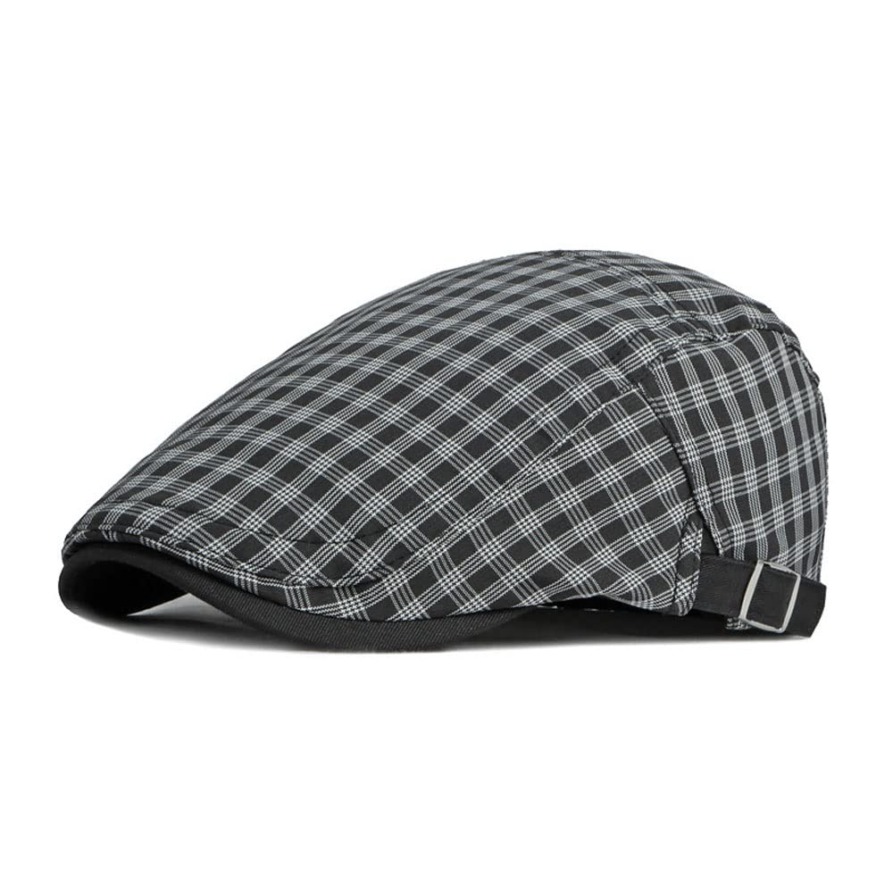 Stylish Unisex Plaid Cotton Flat Cap - Adjustable Beret Sun Hat for Men & Women (55-60cm) - Perfect for Summer, Spring & Outdoor Activities
