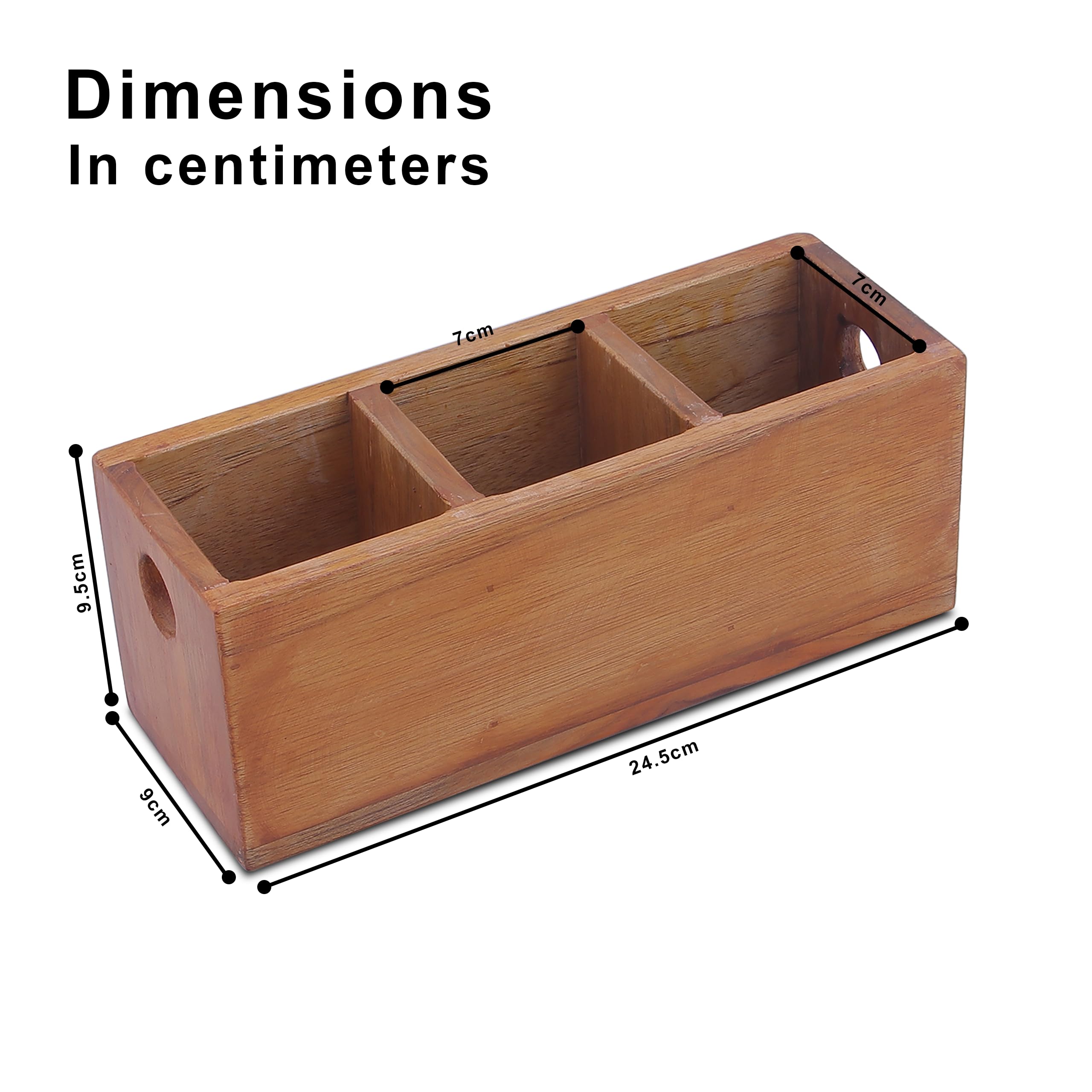 Premium Teak Wood Cutlery Holder for Kitchen, Dining Table & Hotel - 3 Compartment Organizer | Stylish & Durable Utensil Storage for Home & Restaurant Use