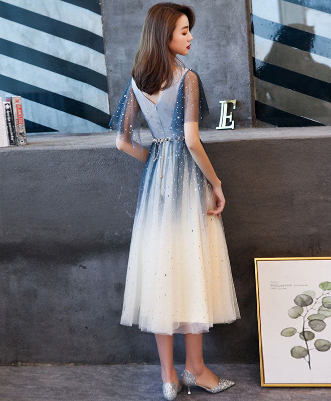 Blue Tulle Sequin Short Prom Dress for Homecoming | Elegant Party Gown for Dances & Special Occasions