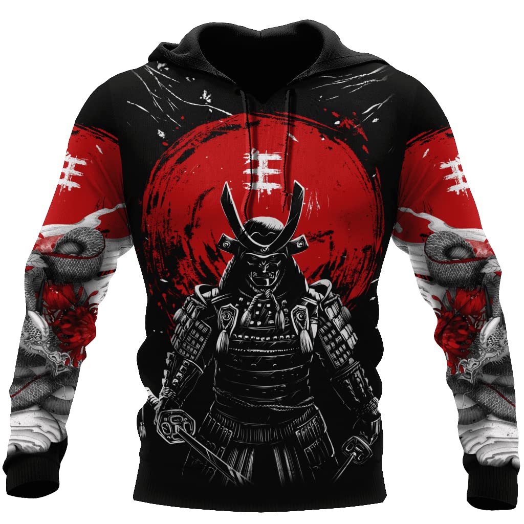 BBYOUTH Japan Samurai 3D Print Hoodie - Anime Cosplay Costume, Halloween Masquerade Outfit for Men & Women - Oversized Casual Sweatshirt for Fall & Winter Fashion - Perfect for Conventions, Themed Parties, and Streetwear Style