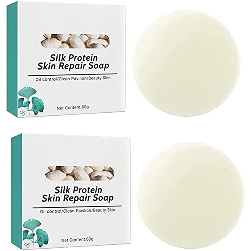 Silk Protein & Collagen Milk Whitening Soap - Brightening, Oil Control & Acne Treatment for Clear Skin | Deep Cleansing & Moisturizing Face Soap with Goat Milk & Silk Essence | Perfect for Daily Skincare & Acne-Prone Skin (2 Pack)