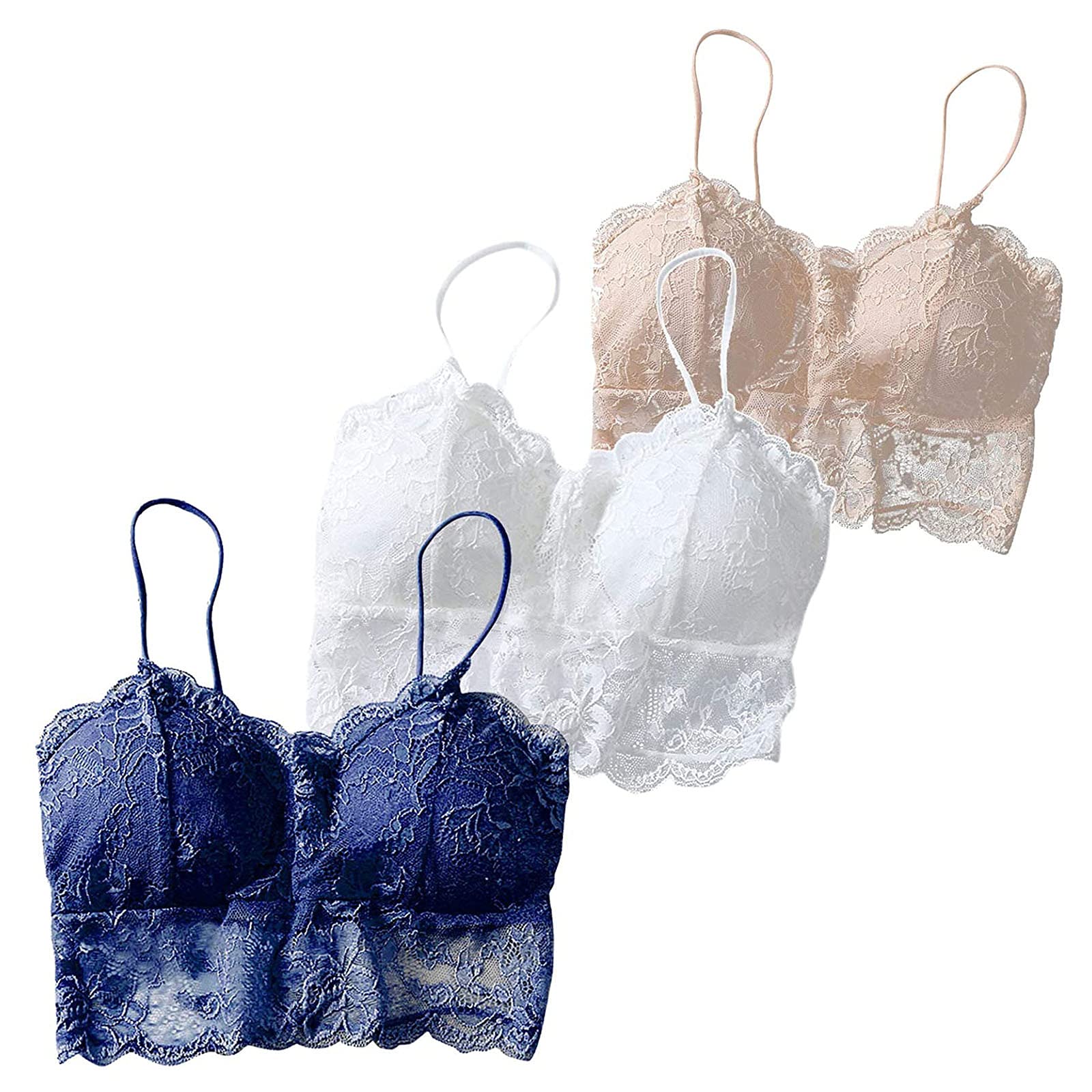 Wireless Women's Lace Bras - Sexy Cami Bralette with Removable Chest Pads | Comfortable Lingerie Underwear for Everyday Wear & Special Occasions
