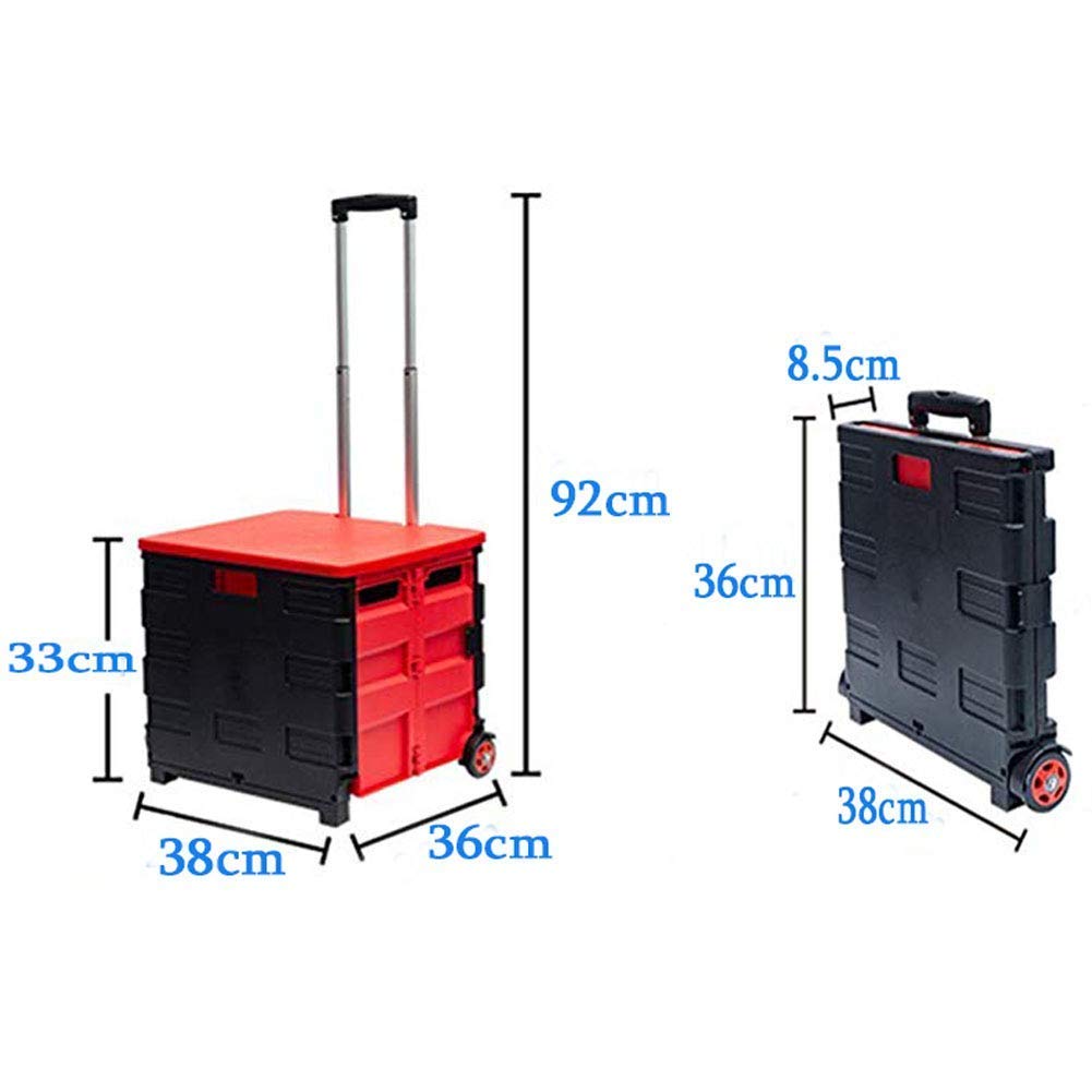 Heavy Duty Collapsible Two-Wheeled Utility Cart with Lid & Seat - Lightweight Rolling Handcart for Groceries, Shopping, and Storage | Perfect for Supermarkets, Camping, and Home Organization