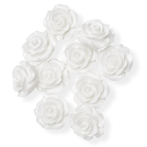 White Resin Rose Flower - 20mm Artificial Rose (10 Pieces per Pack) - Perfect for Wedding Decor, DIY Crafts, and Home Decoration