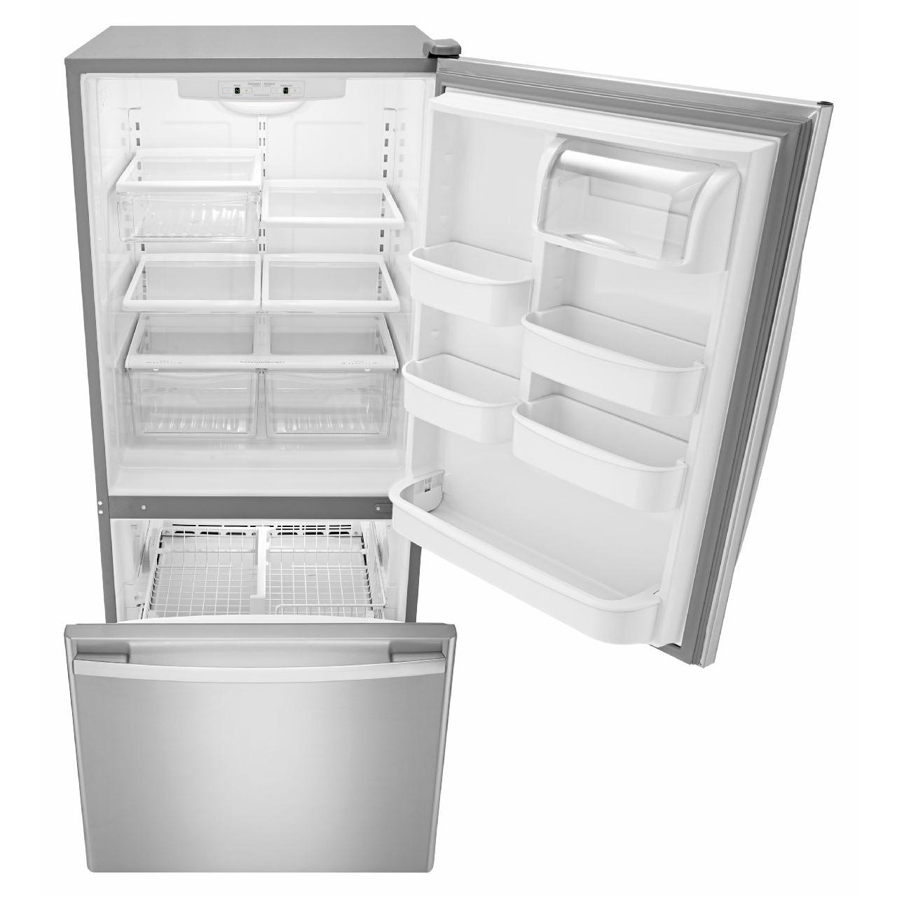 Amana 30 Inch 18 cu. ft. Bottom Freezer Refrigerator ABB1924BRM - Energy Efficient Stainless Steel French Door Fridge for Kitchen, Home & Apartment