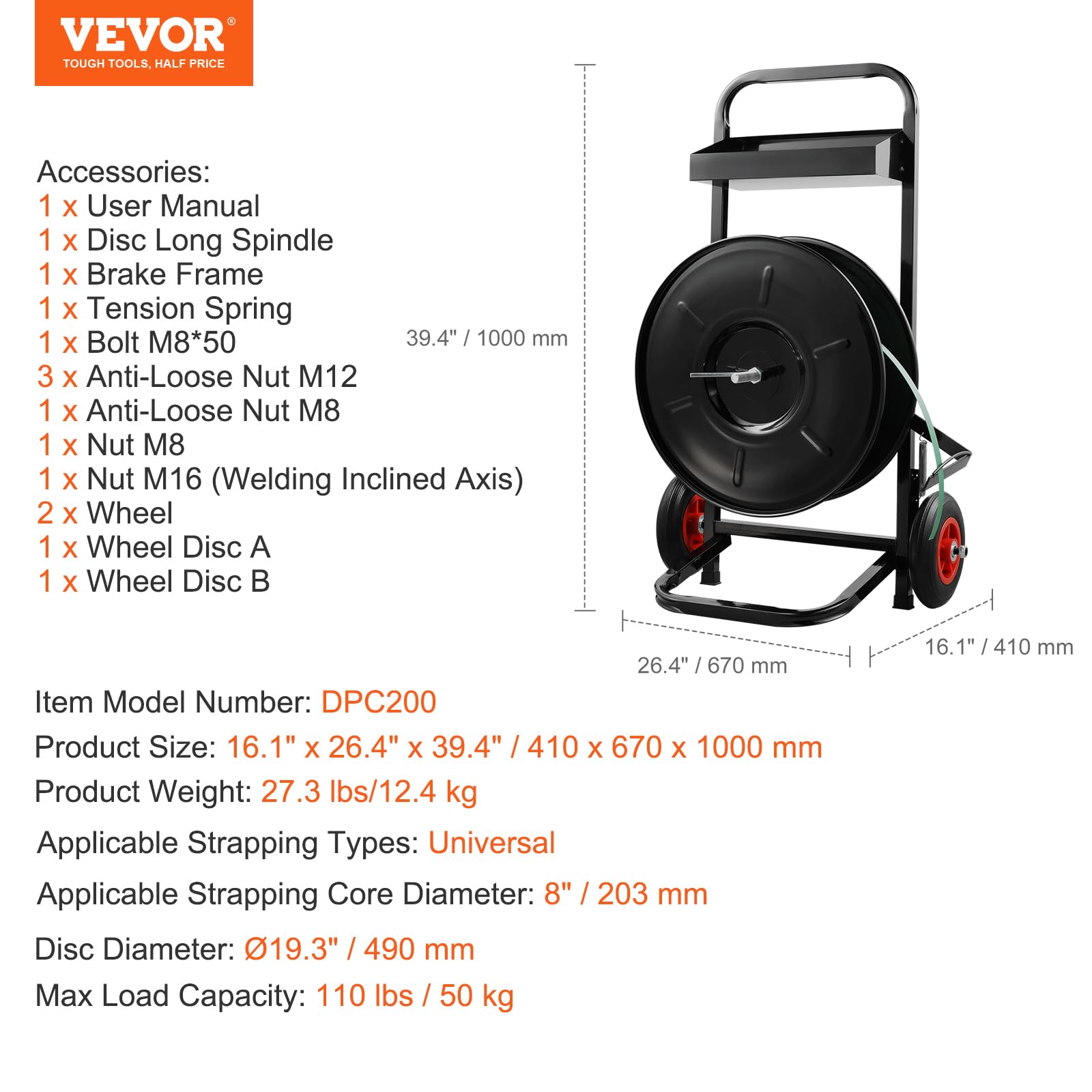 VEVOR Heavy Duty Strapping Cart for PET/PP/Fiber Strapping Coils - 8