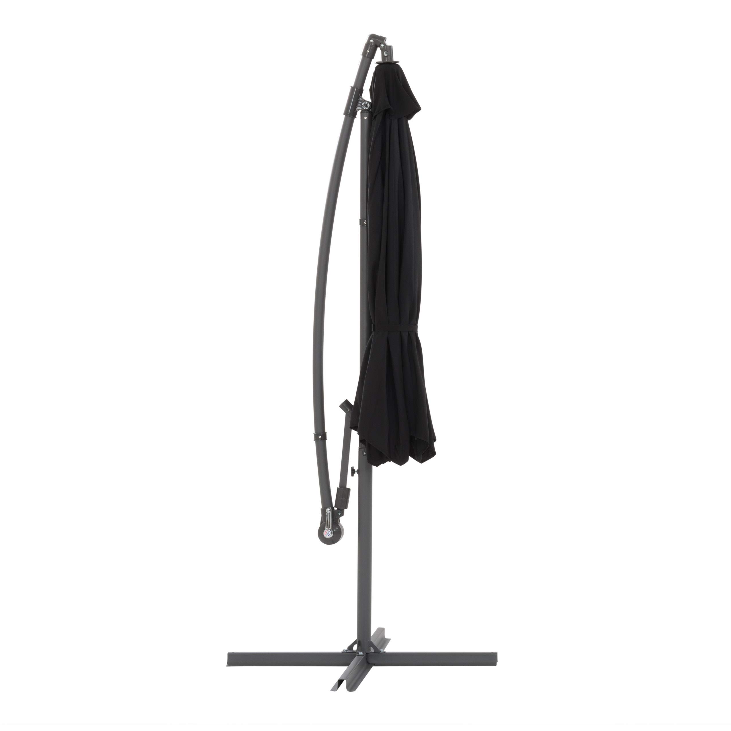 **CorLiving 9.5ft Black Fabric Offset Patio Umbrella with Steel Frame & Base Weights – Perfect for Outdoor Dining, Poolside Lounging, and Backyard Relaxation**