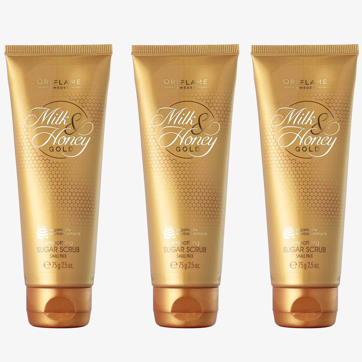 Oriflame MILK & HONEY GOLD Smoothing Sugar Scrub 75g (Pack of 3) - Exfoliating Body Scrub for Soft, Glowing Skin | Perfect for Dry Skin Care & Spa Day at Home