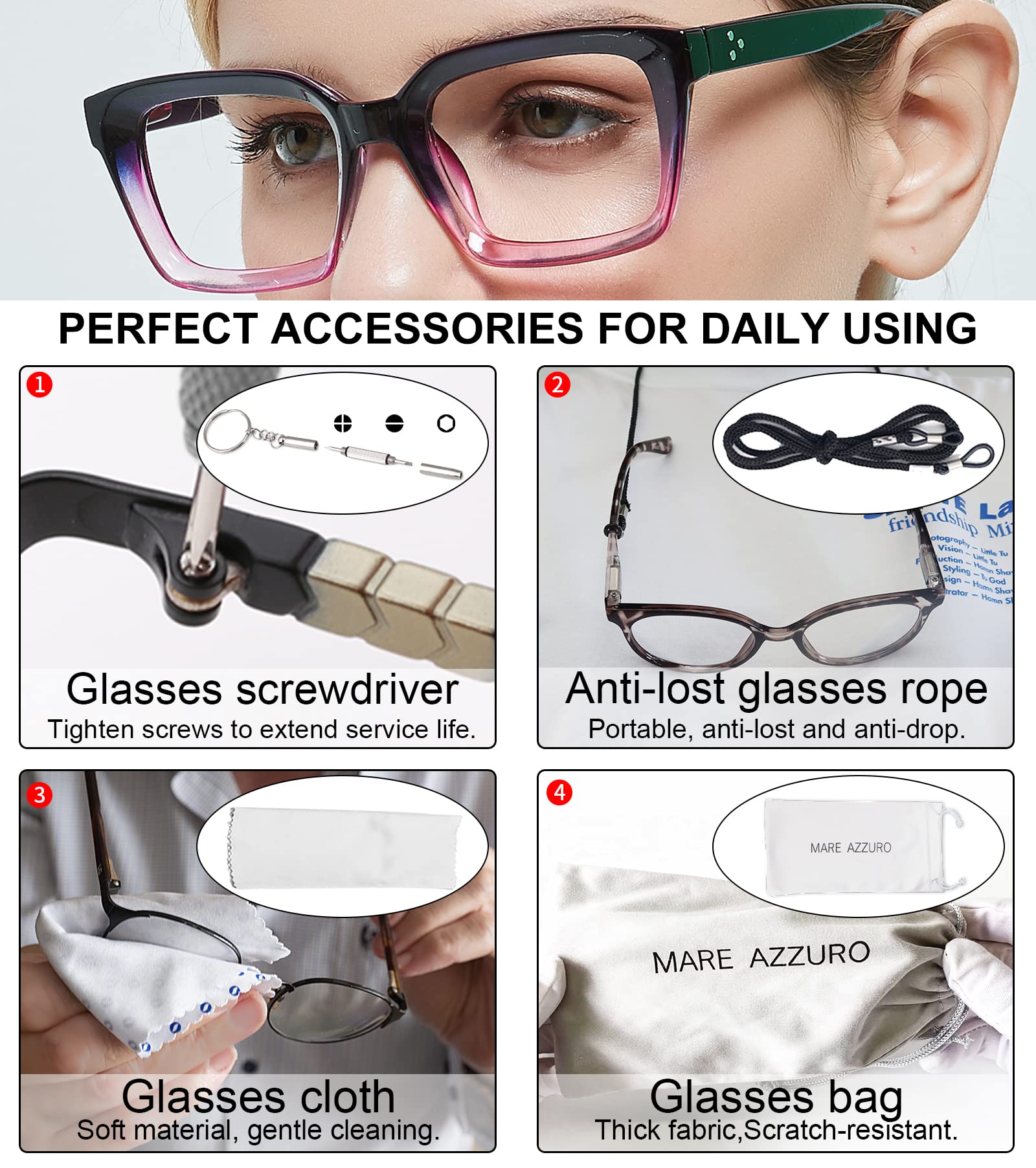 Blue Light Blocking Reading Glasses for Women - MARE AZZURO Computer Readers with Anti-Glare Lenses (1.75 Strength, Purple) - Perfect for Office Work, Screen Time & Digital Eye Strain Relief