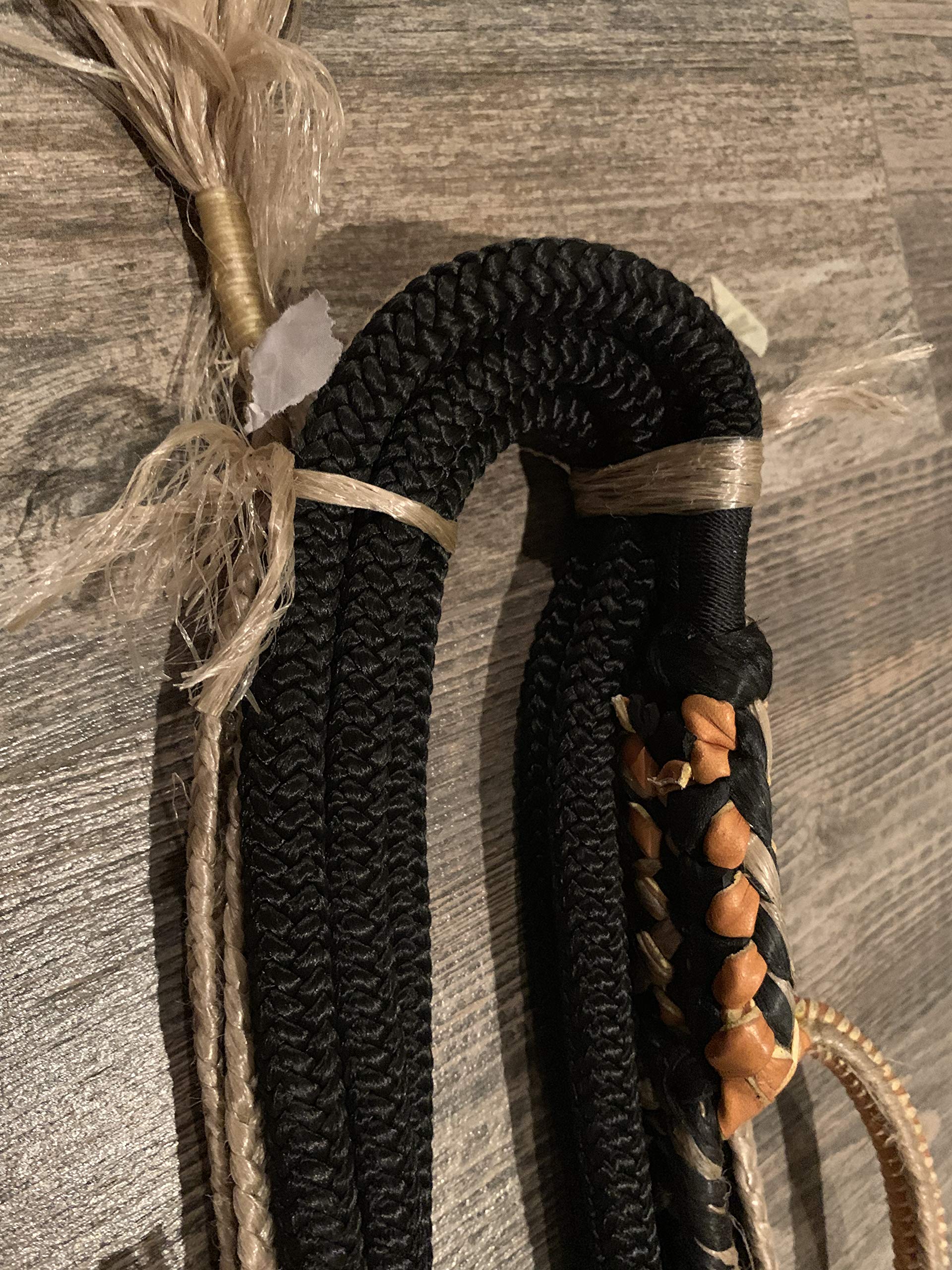 Premium Bull Rope for Bull Riding - 14' Black Nylon on Tan Poly Jr Pro 9x7 RH - Professional Rodeo Equipment for Bull Riders & Training