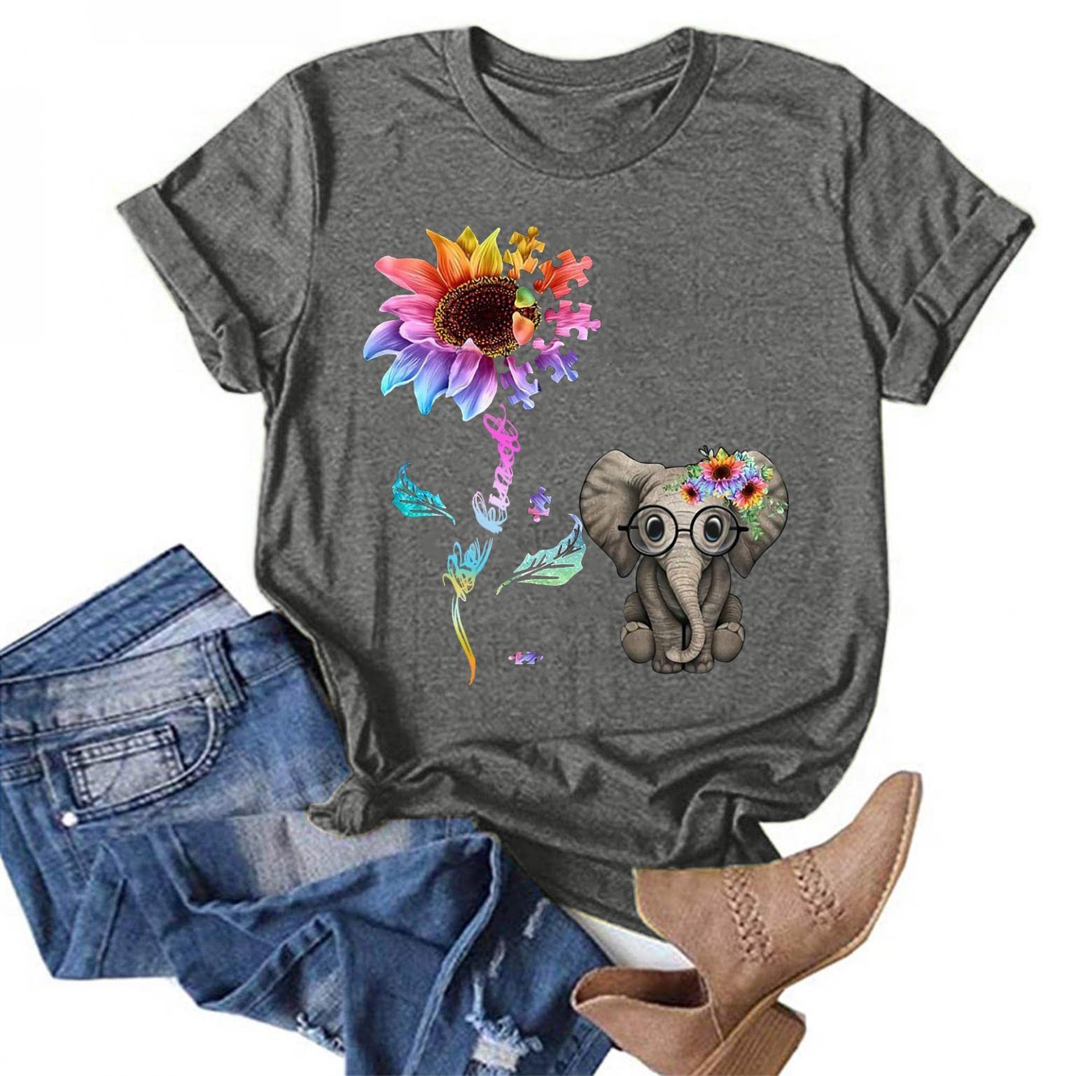 Women's Summer Tops - Loose Fit Graphic Tees with Sunflower Print, Short Sleeve Blouses & Casual T-Shirts | Perfect for Beach Outings, Vacation Wear & Everyday Comfort