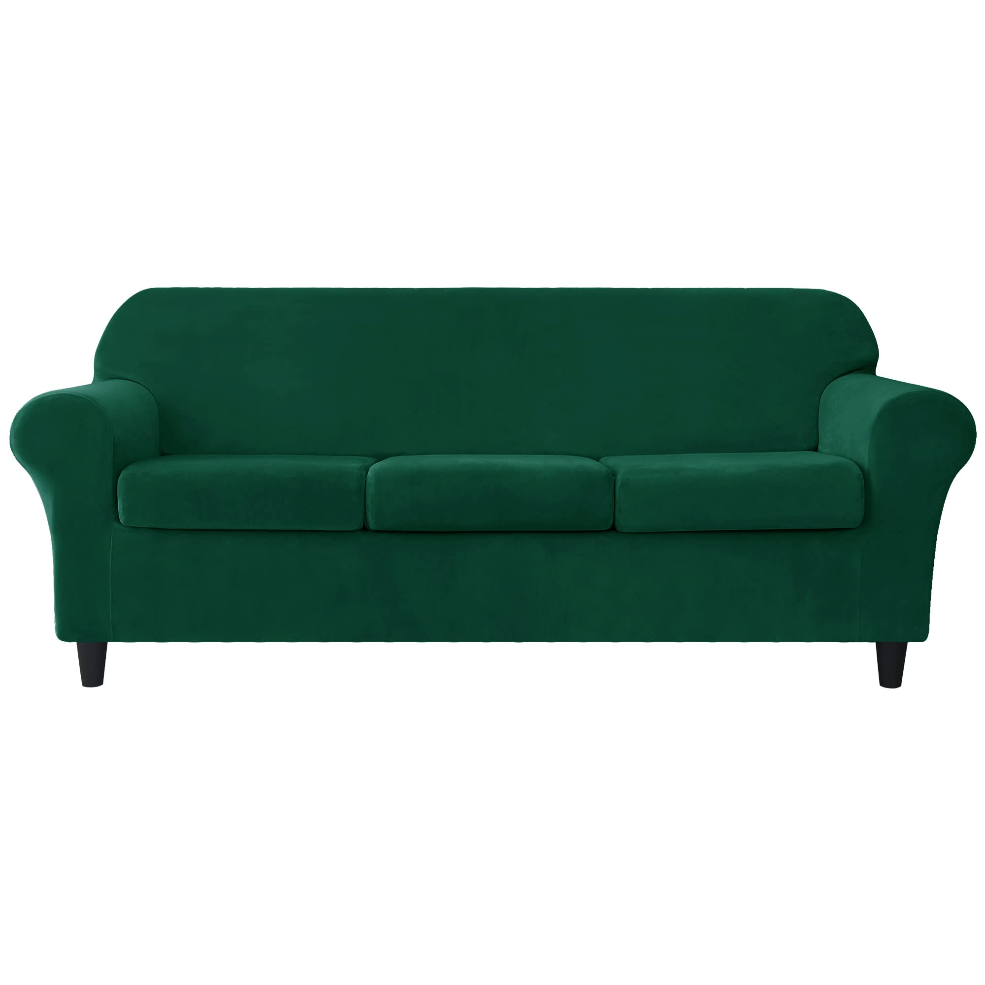 Ultra Soft Velvet Stretch Sofa Slipcover - Large Green Furniture Protector for Couches & Sectionals | Pet & Kid Friendly Couch Cover | Perfect for Living Room, Family Room & Home Decor