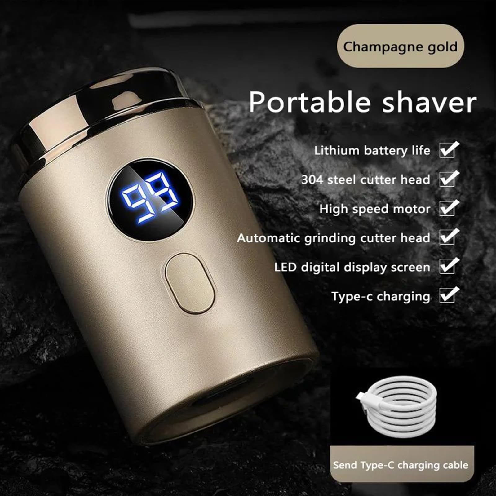Vishopee Mini Portable Electric Shaver for Men - IPX7 Waterproof, USB Rechargeable, Pocket Size Travel Razor with Washable Design (Gray) - Perfect for Travel, Gym & Daily Grooming