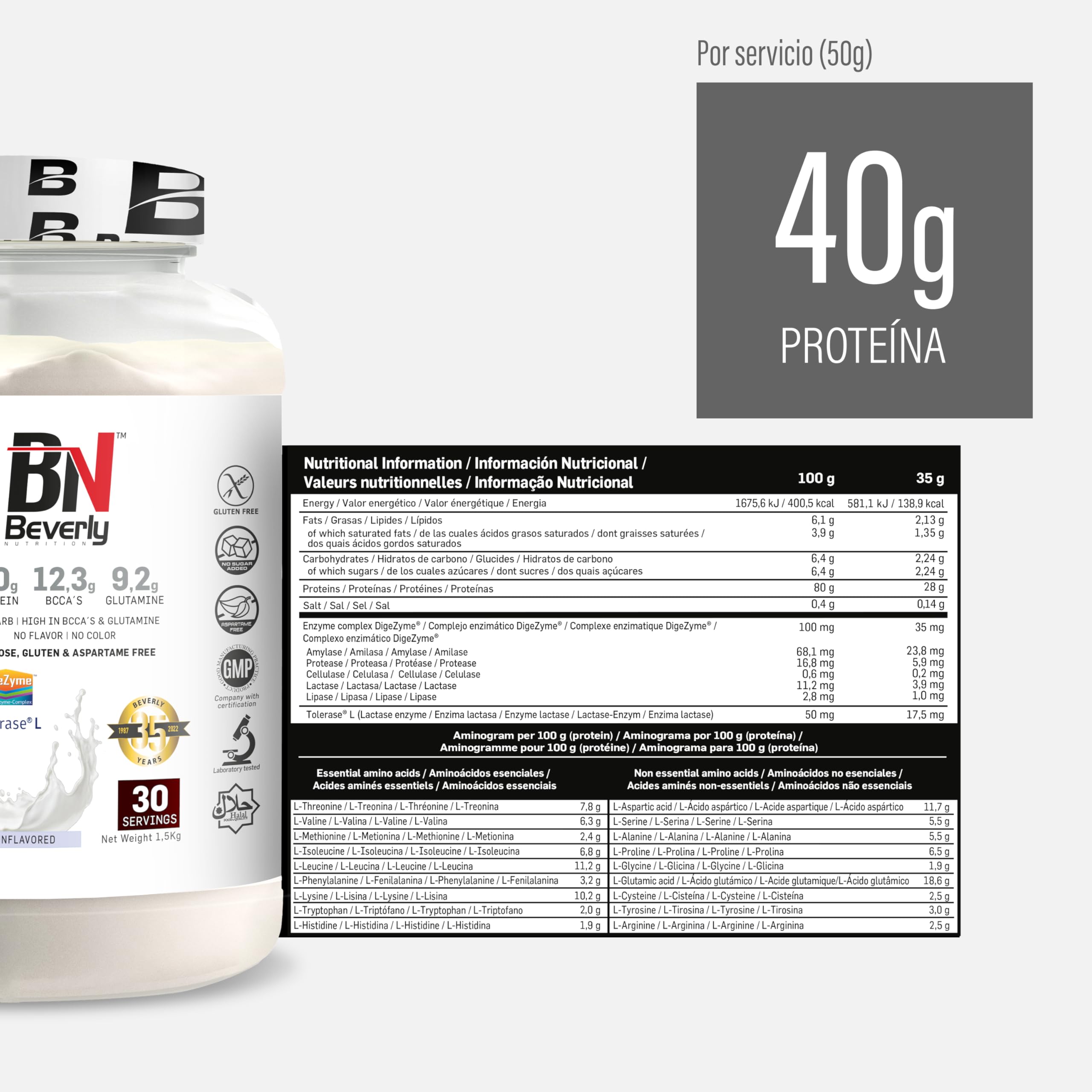 Beverly Pure Whey 80% Protein Powder - 1.5kg Unflavored Whey Protein Supplement with Free Shaker Bottle | High Protein Diet for Muscle Building & Recovery | Ideal for Gym Workouts, Weight Loss & Healthy Lifestyle