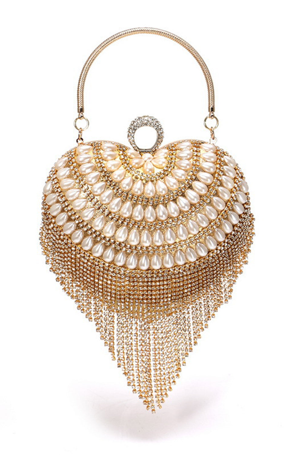 Elegant Champagne Beaded Pearls Evening Clutch Bag for Women - Perfect for Parties, Weddings & Special Occasions