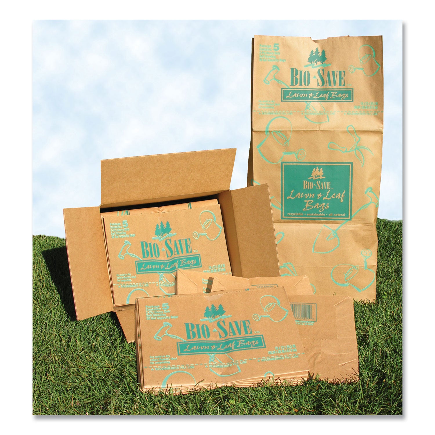 30 Gallon Brown Kraft Lawn and Leaf Bags - 1 Mil Thick, 50 Bags per Carton | Heavy-Duty Yard Waste Bags for Fall Cleanup, Gardening, and Landscaping