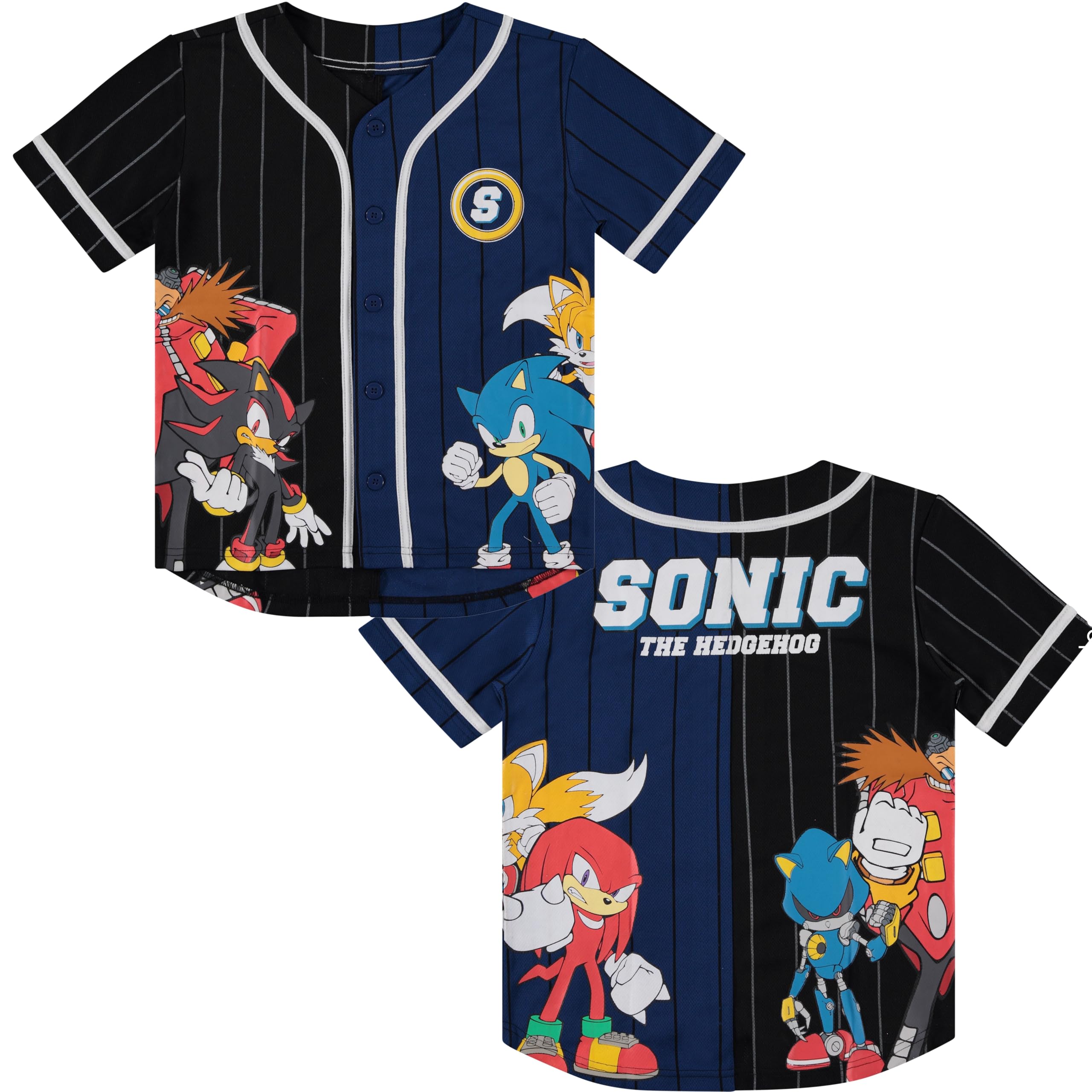 Sonic The Hedgehog Baseball Jersey T-Shirt for Boys - Kids & Youth Sizes 4-20 - Official Licensed Character Tee for School, Parties & Gaming Events