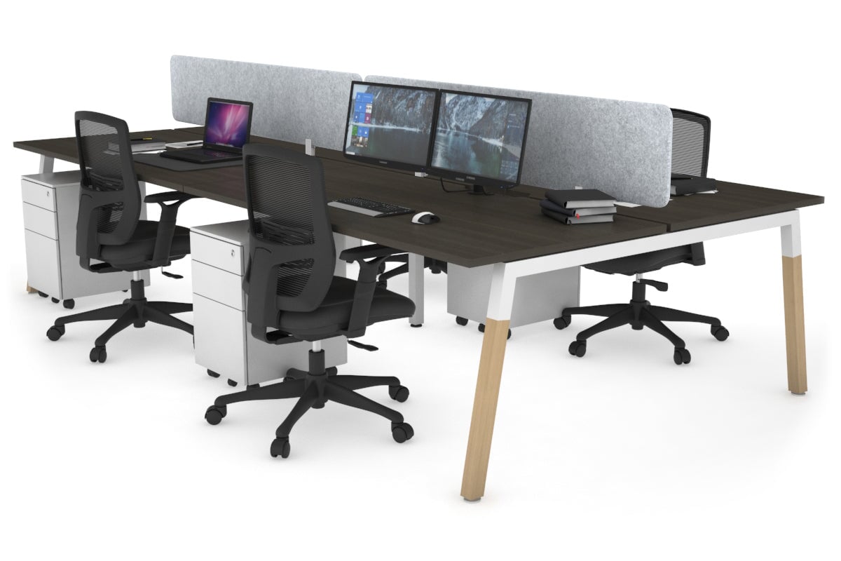 4-Person Office Workstation with Quadro A Legs & Wood Cross Beam - 1200L x 800W Desk with Cable Management Scallop | Perfect for Collaborative Workspaces & Home Offices
