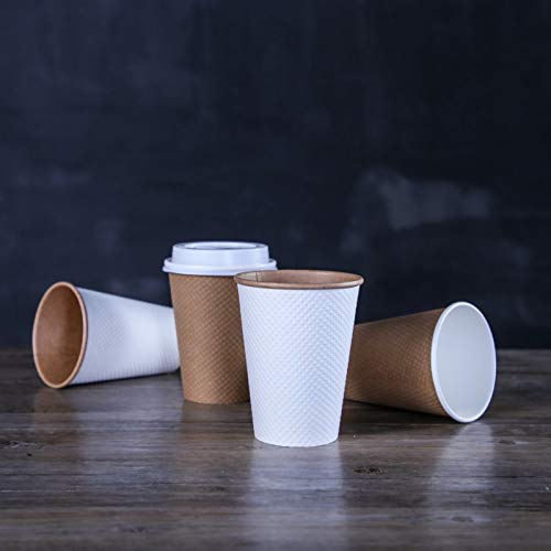 12 oz Reusable & Disposable Coffee Cups with Lids - 100 Pack Eco Friendly Biodegradable Double Wall Insulated Paper Cups for Hot & Cold Drinks | Perfect for Home, Office, Travel, Camping, Parties & Picnics