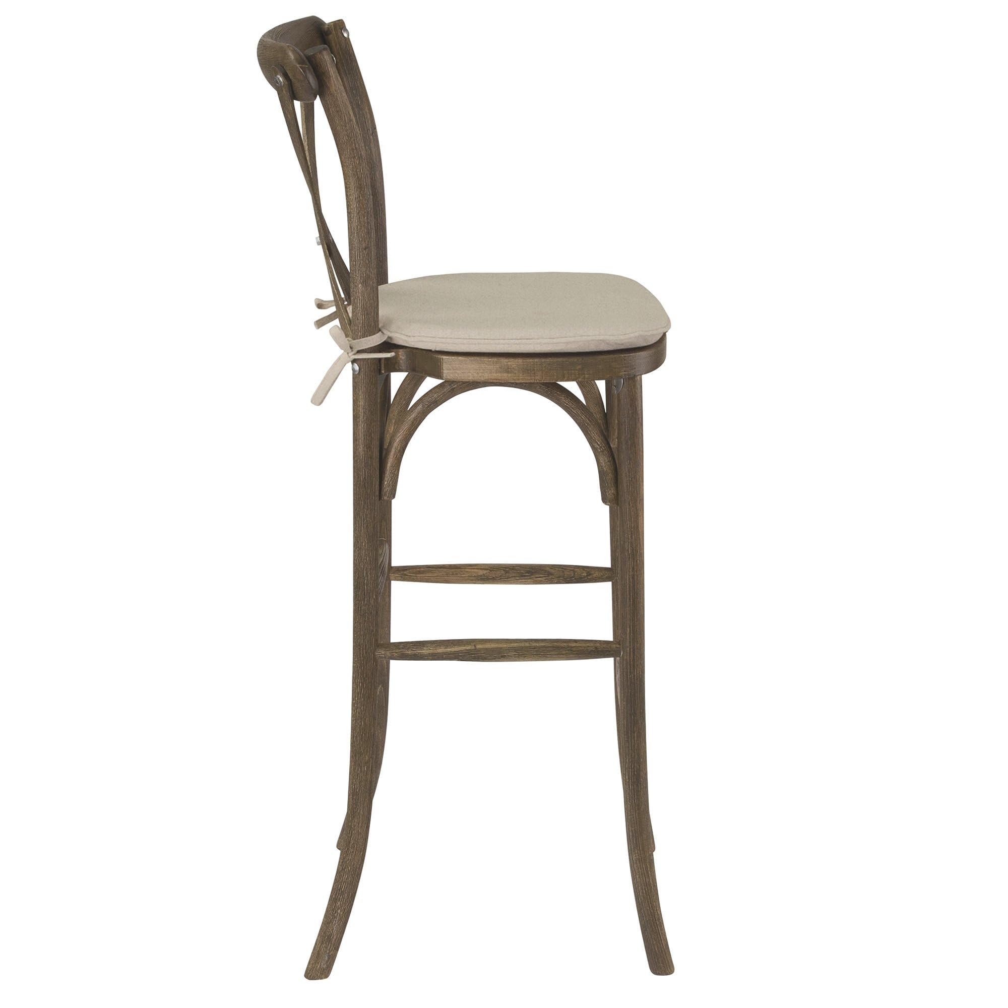 Flash Furniture Wood Cross Back Barstool - Dark Antique Finish, 1 Pack - Rustic Kitchen Island Stool, Bar Counter Stool for Home, Cafe & Restaurant Decor