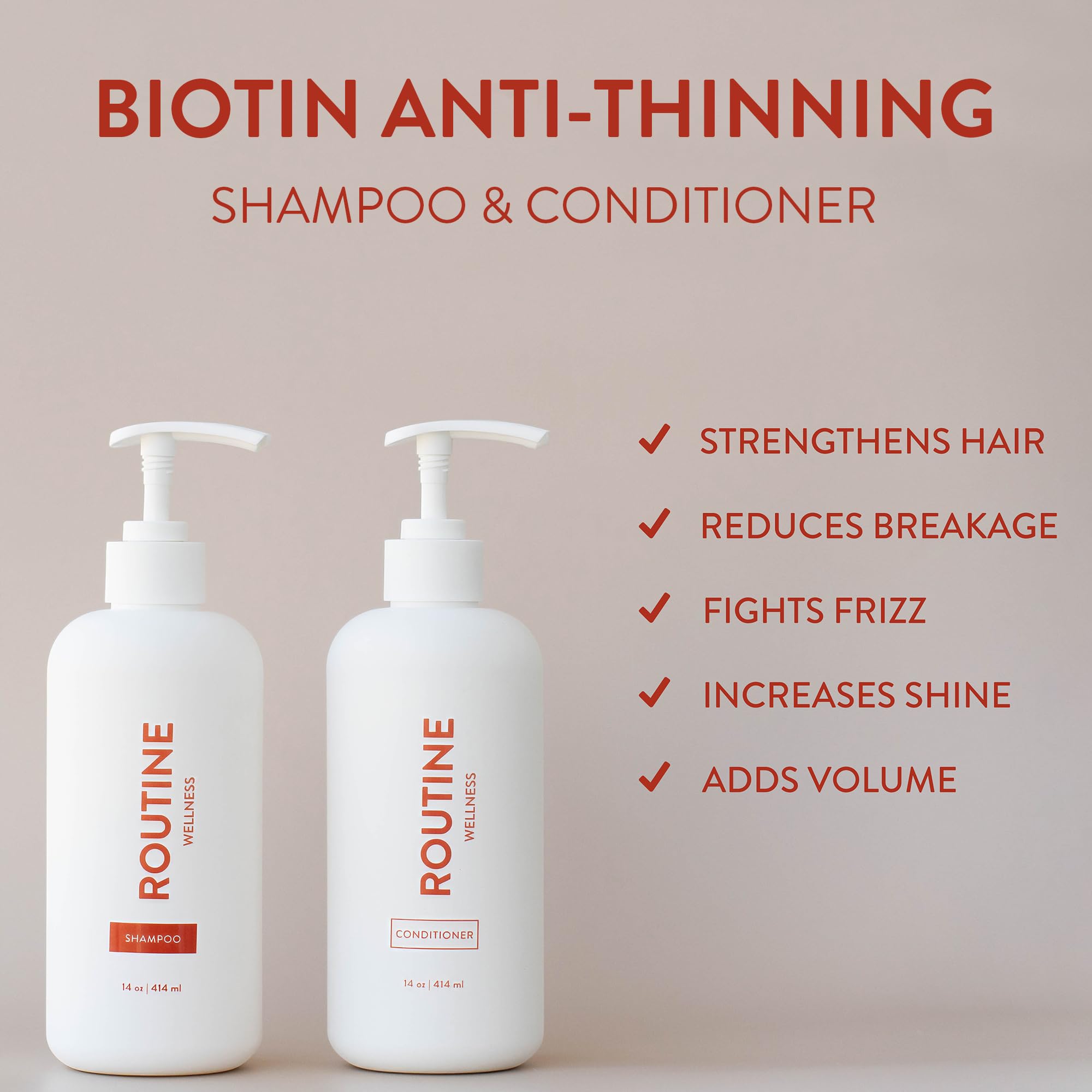 Routine Wellness Anti-Thinning Honeysuckle & Rice Milk Shampoo and Conditioner Set for Thinning Hair - Biotin Enriched Hair Growth Treatment - Volumizing & Strengthening Hair Care for Daily Use at Home or Salon