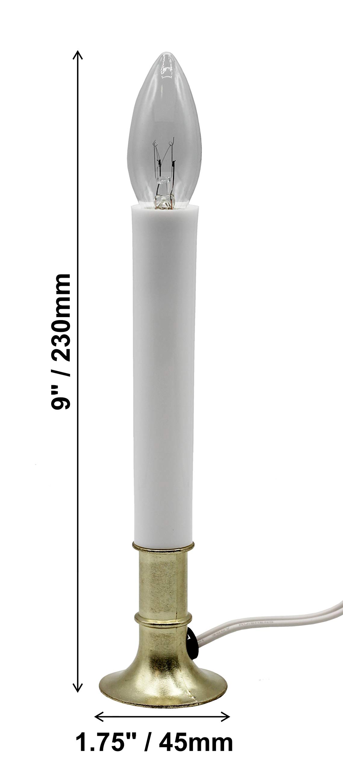 Creative Hobbies® Electric Window Candle Lamp - Brass Plated Base with On/Off Switch & Included Light Bulb - Ready to Use Holiday Decor for Christmas, Winter & Home Decoration