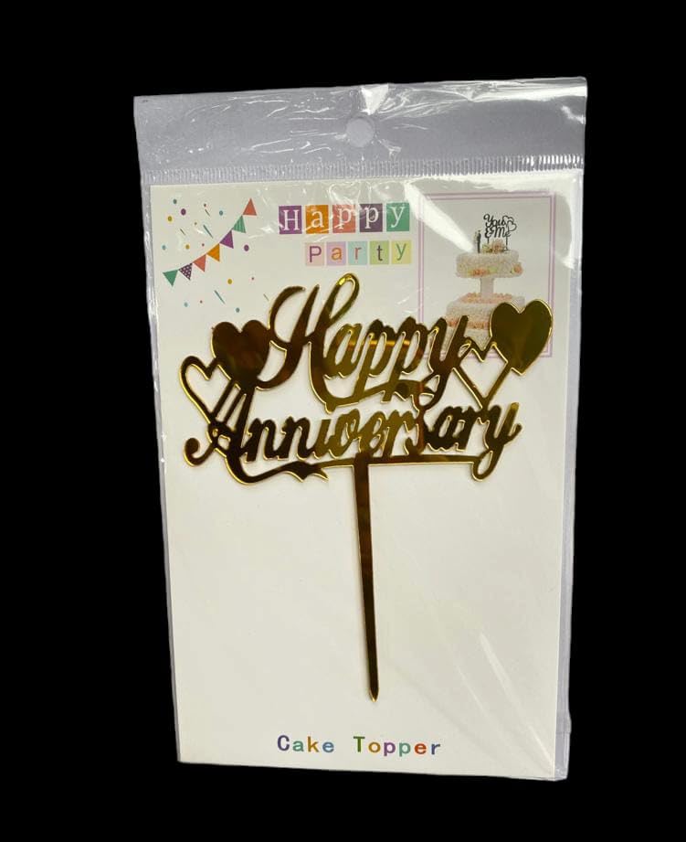 Happy Anniversary Heart Acrylic Cake Topper - Gold Wedding Cake Decor (1 Piece) for Anniversary Parties, Bridal Showers & Romantic Celebrations