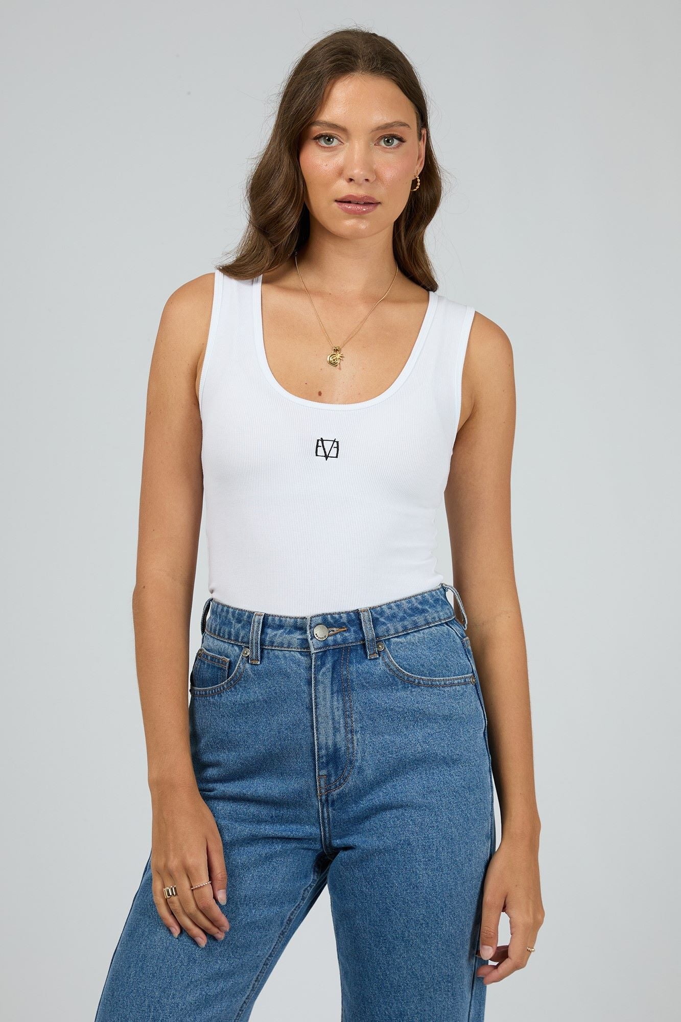 All About Eve Icon Tank Top - Women's White Basic Casual Shirt for Summer Outfits & Layering