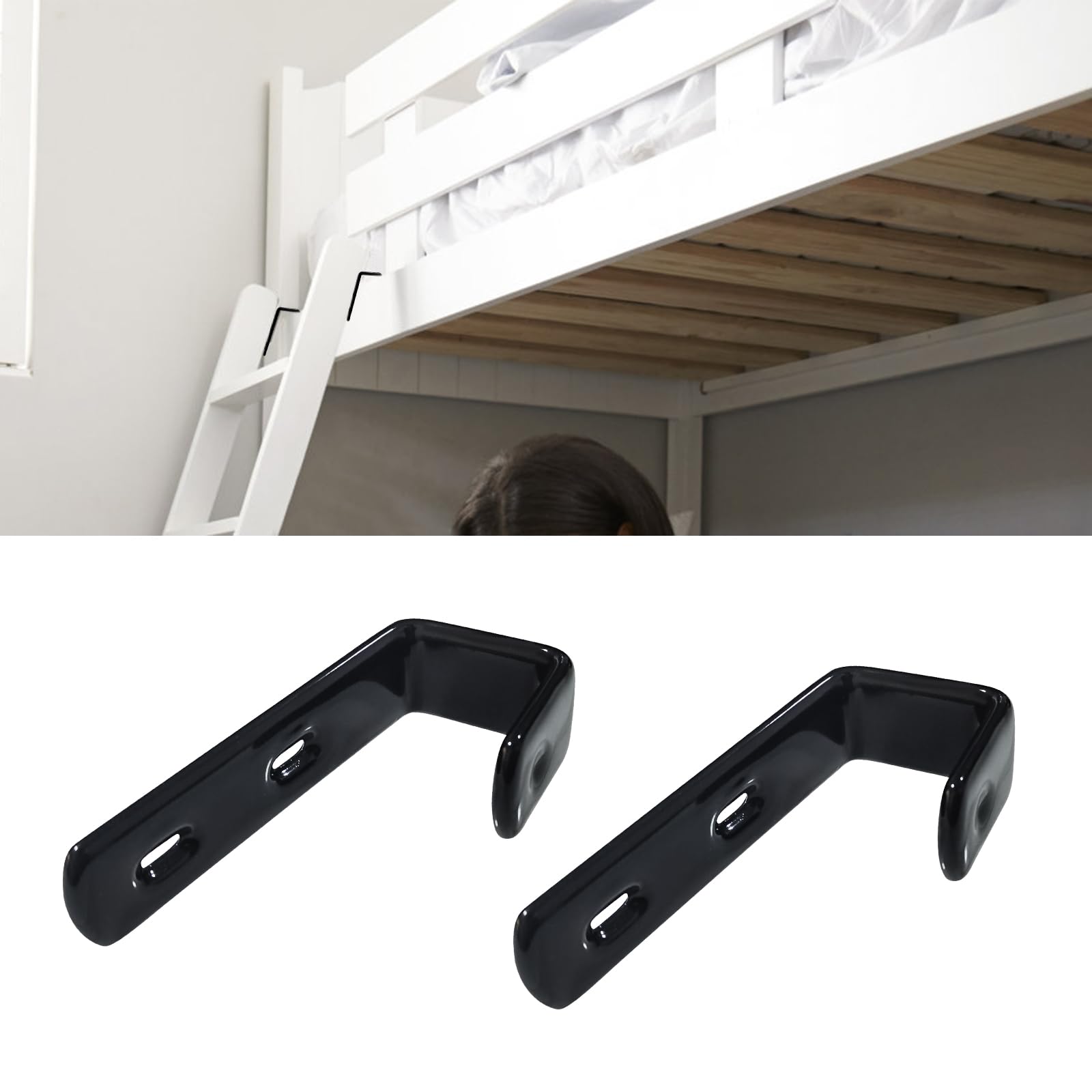 4PCS Heavy Duty Iron Bunk Bed Ladder Hooks - PVC Coated Stainless Steel Angled Brackets for Loft Beds, Garage Storage & Utility Hanging - Durable Hardware for Home Organization & Space Saving Solutions
