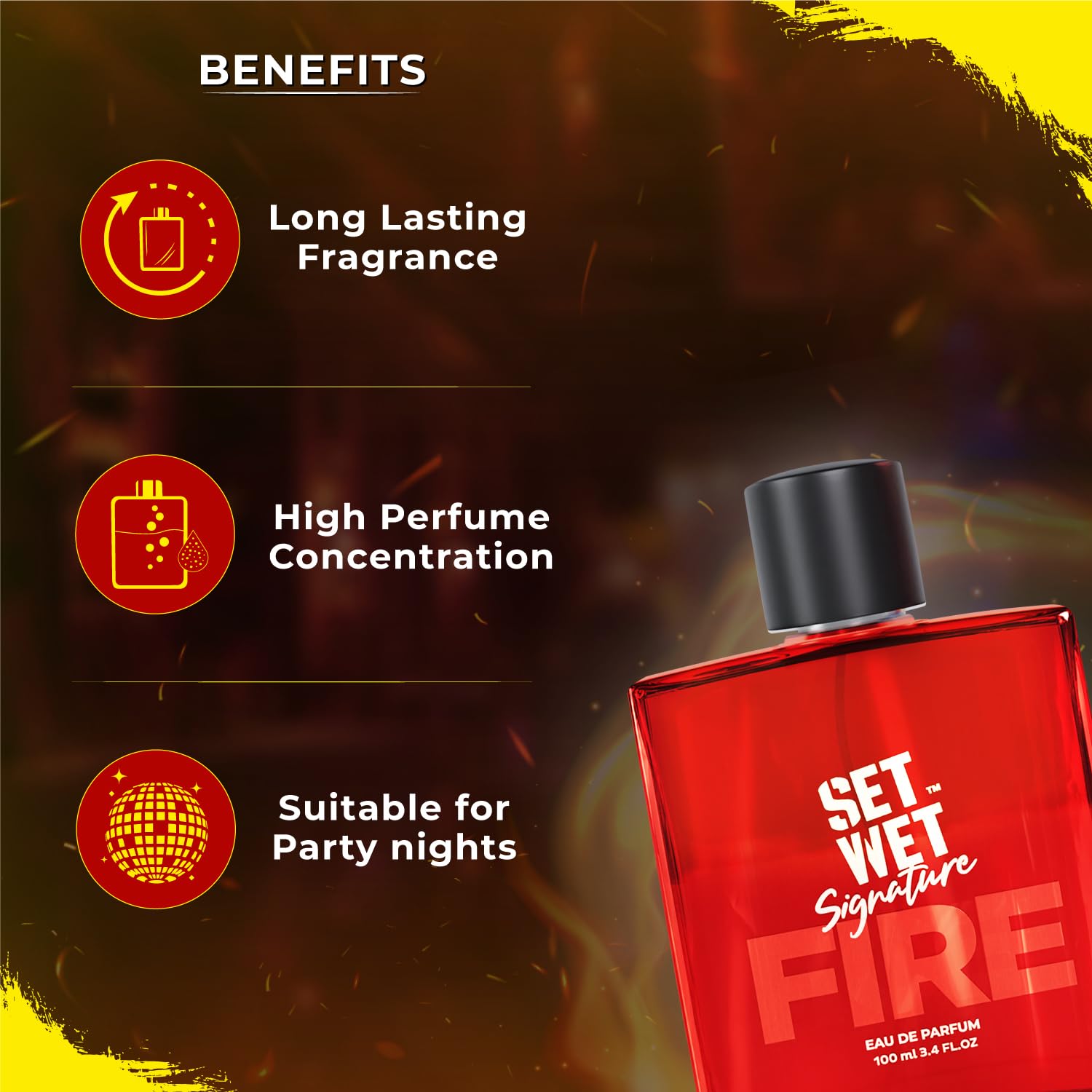 Set Wet Fire Perfume for Men - 100ml Long Lasting Woody Cologne | Best Men's Fragrance Gift for Date Night & Special Occasions | Day & Night Wear | Office, Dinner & Romantic Events