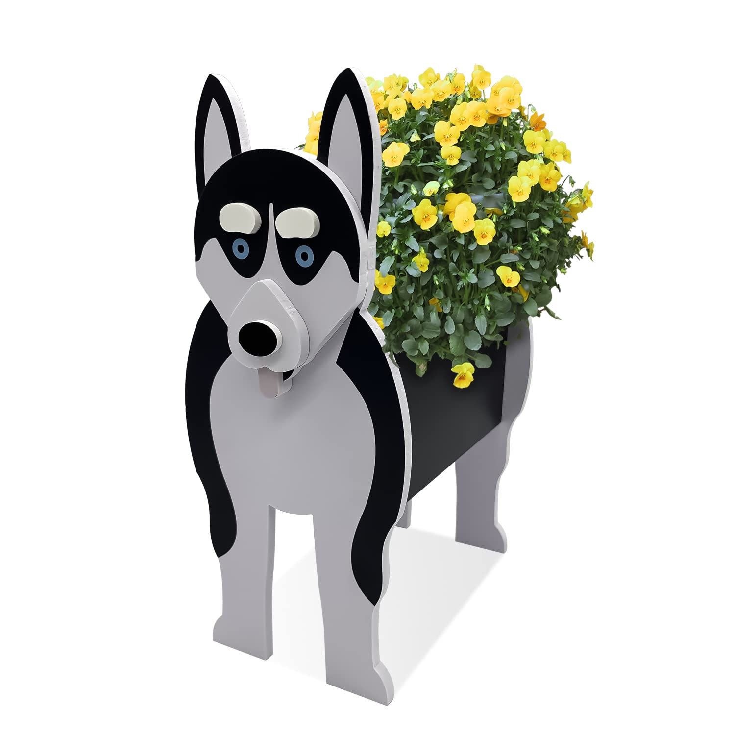 Siberian Husky Dog Planter - Cute Animal Cartoon Flower Pot with Drainage Hole & Tray for Indoor Outdoor Plants, Succulents, Herbs - Perfect for Home Decor, Office Desk, Garden, Patio (14 Inch Small Size)