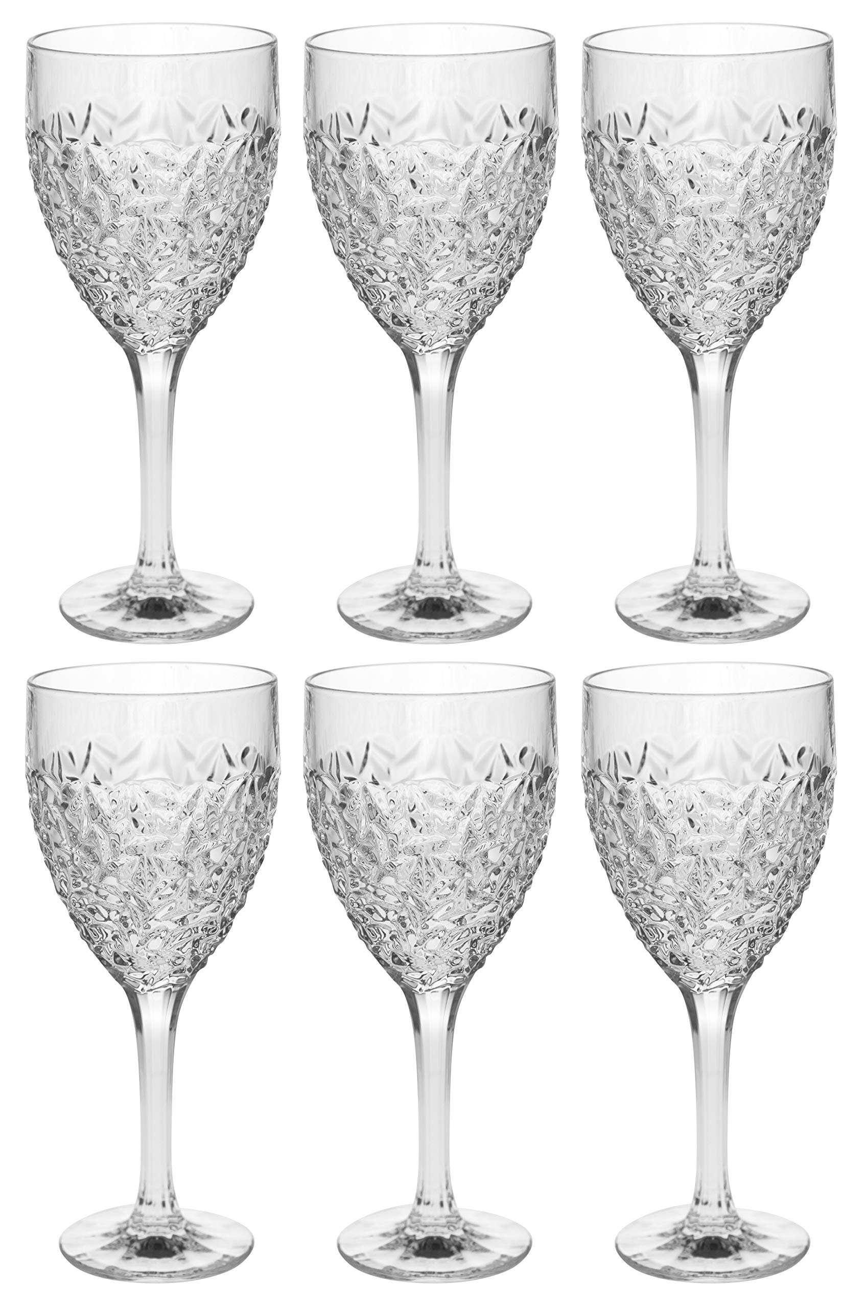 Premium Barski Goblet Set of 6 - Elegant Crystal Wine & Water Glasses with Raindrop Design (12 oz) - European Made Stemware for Fine Dining, Wedding Gifts & Home Entertaining