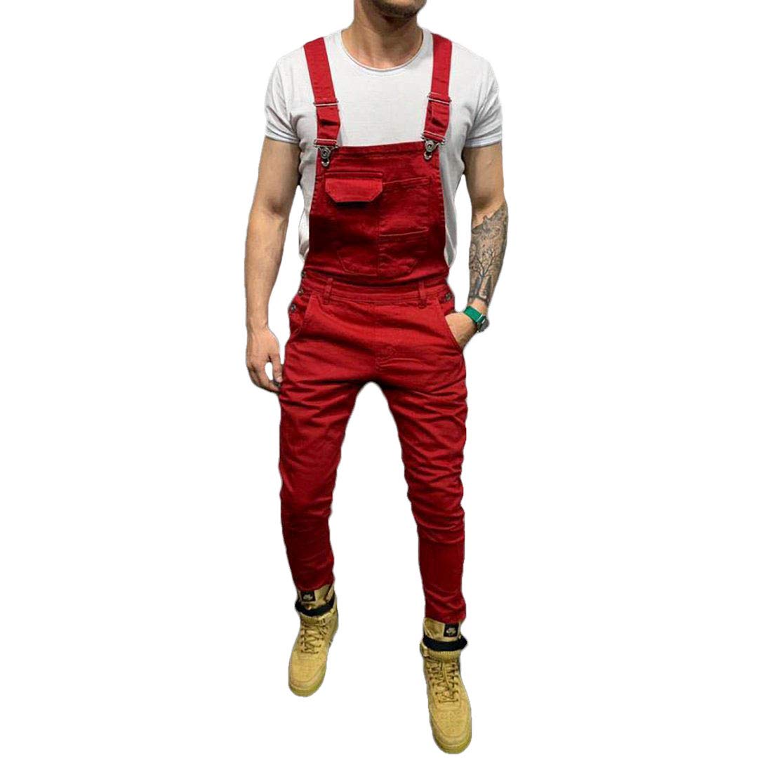 Men's Slim Fit Denim Bib Overalls - Fashionable Workwear Jumpsuit with Pockets | Durable Dungaree Pants for Work, Outdoor Activities & Casual Wear