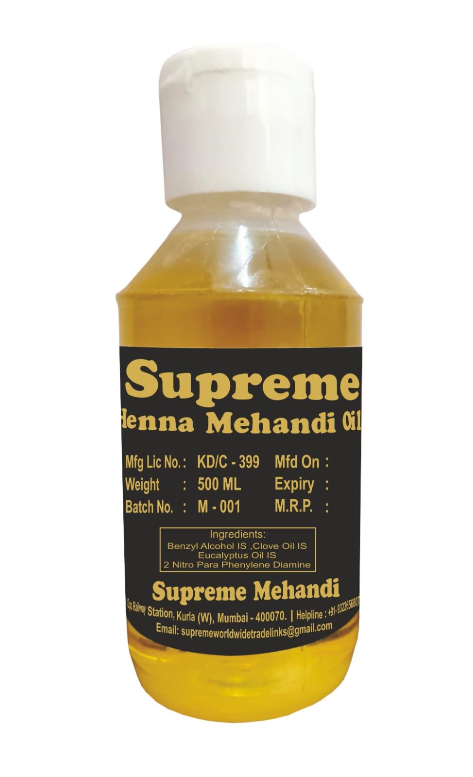 Supreme Dulhan Premium Henna Oil for Mehndi Cones - 100% Pure Natural Mehendi Oil for Hands & Body Art - 250ml | Perfect for Bridal Mehndi, Festivals & DIY Tattoo Designs