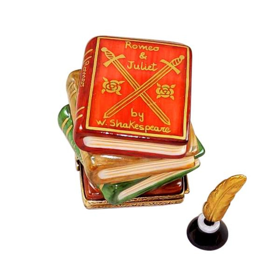 Shakespeare Stack of Books Limoges Box - Hand-Painted Collectible Trinket Box for Jewelry & Keepsakes - Perfect for Literary Lovers, Book Club Gifts & Home Decor