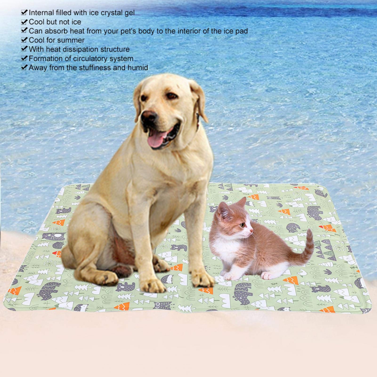 Cooling Mat for Dogs & Cats - Summer Ice Silk Pet Cooling Pad with Temperature Reduction, Non-Slip Floor & Sofa Cushion for Hot Weather (Green) - Perfect for Indoor/Outdoor Use, Travel & Hot Summer Days