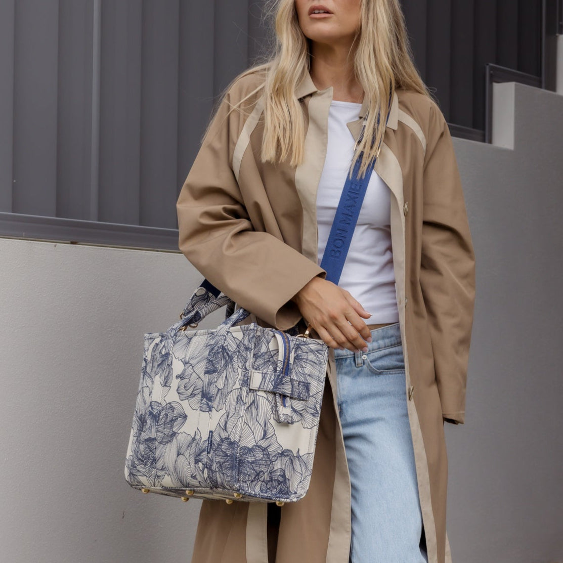 Stylish Small Bon Vivant Structured Tote Bag in Navy Floral Print - Perfect for Work, Travel & Everyday Use