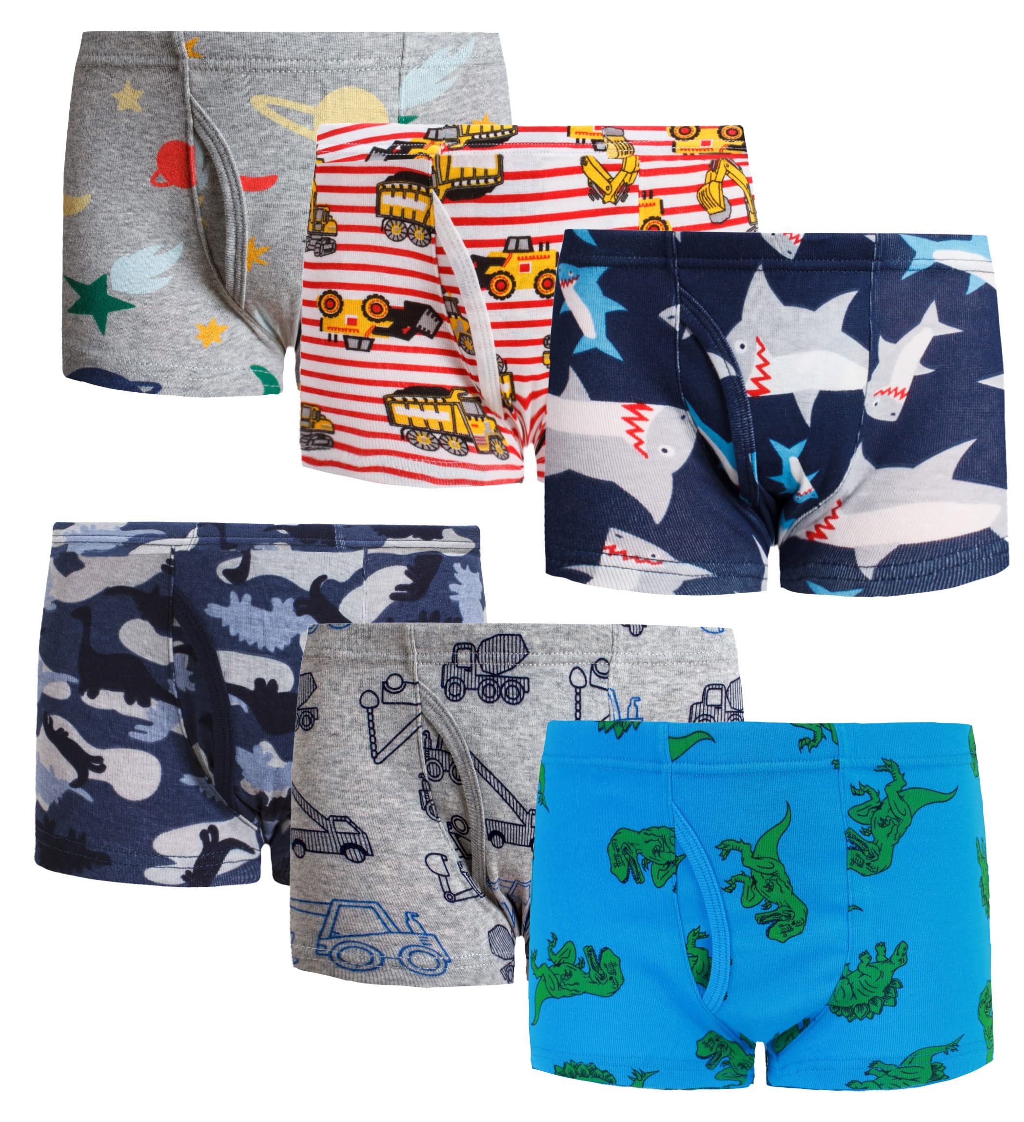 **Boys' Cotton Boxer Briefs - Dinosaur & Shark Print Underwear for Toddlers & Kids (3/6 Pack) - Soft, Breathable & Comfortable for Daily Wear & Playtime**