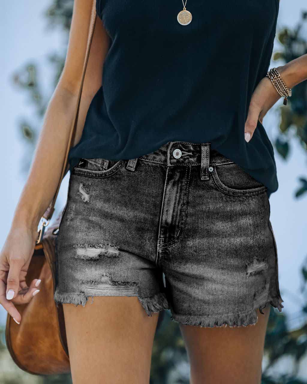 Women's High Waisted Denim Shorts - Stretch Ripped Jeans with Frayed Raw Hem | Casual Summer Shorts for Women | Perfect for Beach, Vacation & Streetwear Fashion