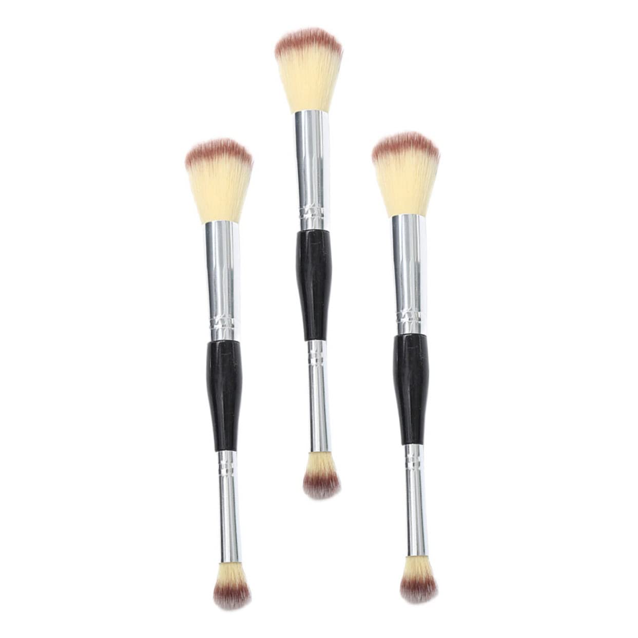 FOMIYES 3-Piece Double Ended Makeup Brush Set - Powder, Foundation & Highlighter Brush for Face & Travel | Professional Cosmetic Tools for Flawless Makeup Application