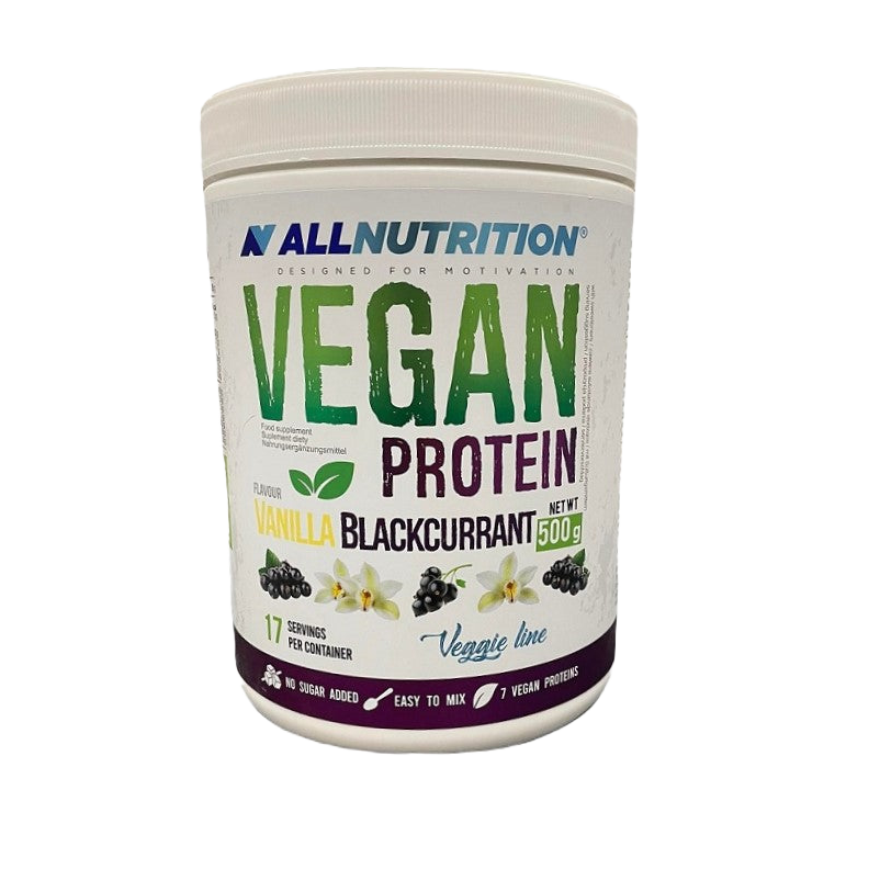 Allnutrition Vegan Protein Powder - Vanilla Blackcurrant Flavor, 500g | Plant-Based Protein Supplement for Muscle Recovery, Smoothies & Baking | Vegan, Gluten-Free & Dairy-Free