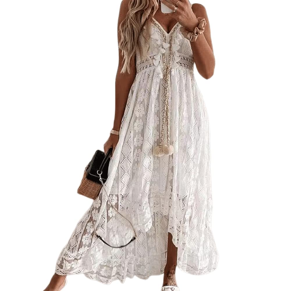 Women's White Lace Summer Dress - Sexy V-Neck Sleeveless Slip Dress & Short Sleeve Tunic Top | Perfect for Beach Vacations, Date Nights & Summer Parties
