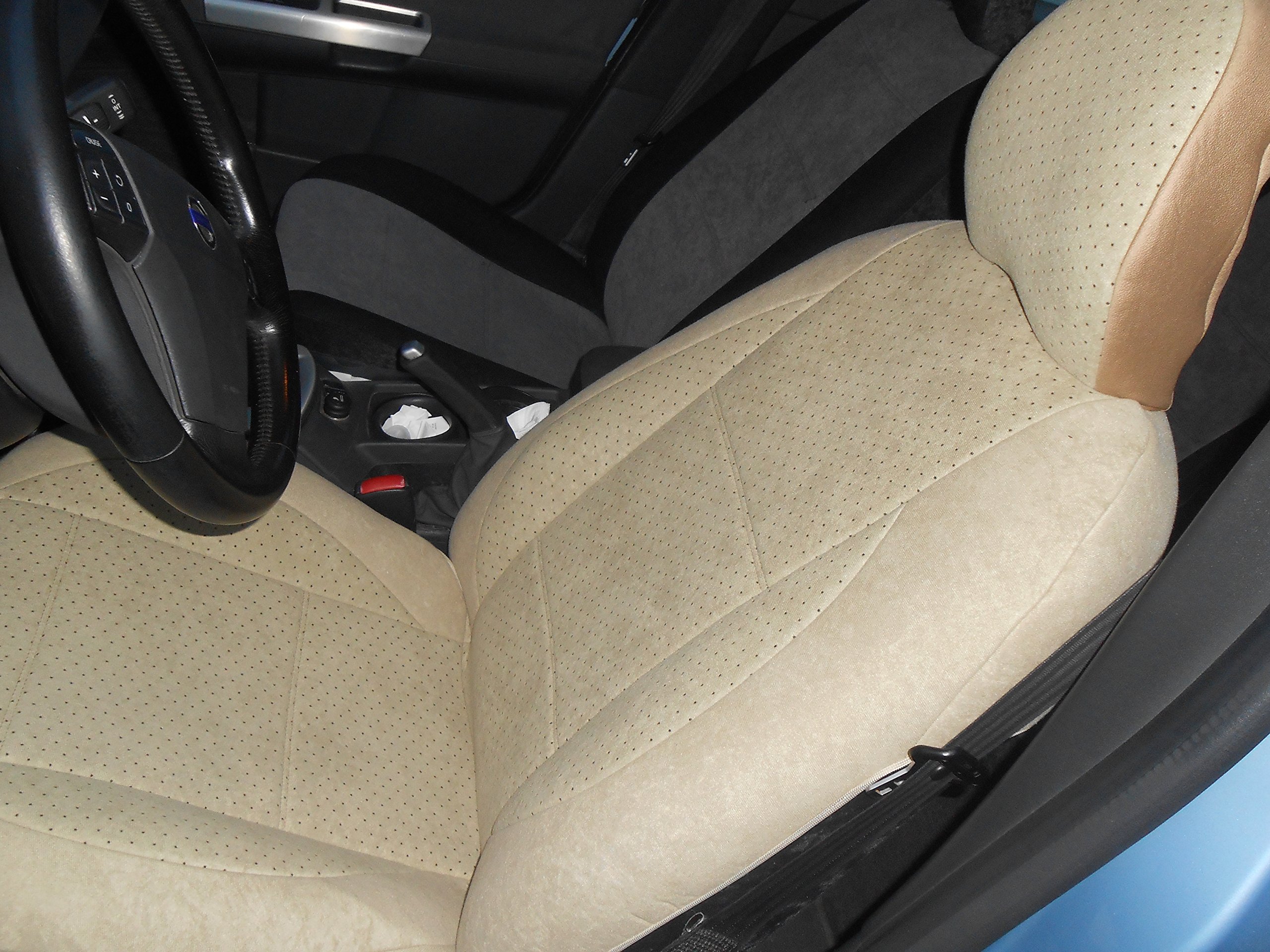 Premium Custom Car Seat Covers for Volvo S80 1998-2006 - Two Front Mix Perforated Velour Insert & Velour Sides (Tan Color) | Perfect for Road Trips, Daily Commutes & Car Interior Protection