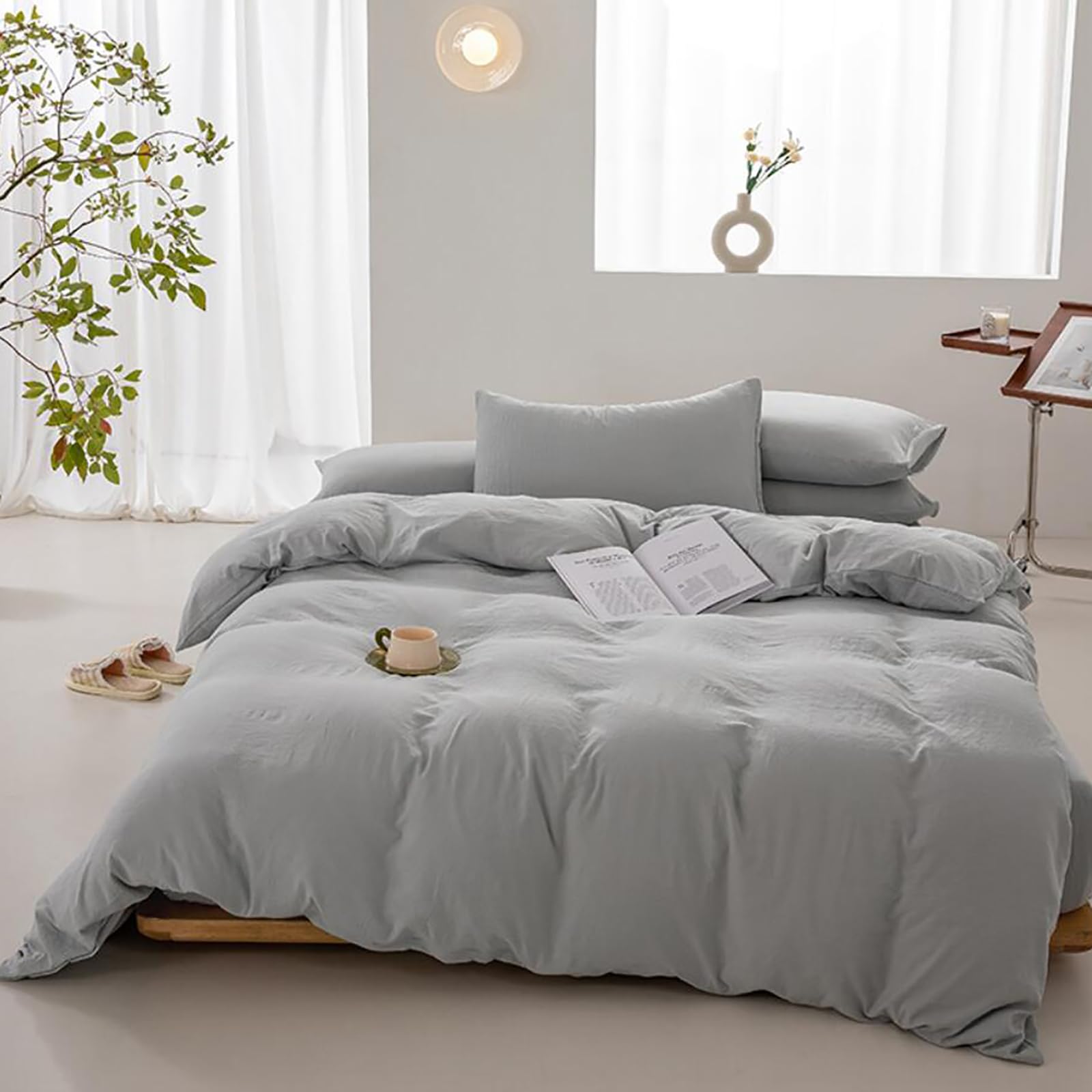 Luxlovery Silver Grey Full Size Comforter Set - Soft & Breathable 3-Piece Bedding for Women & Men | Light Gray Bed Set for Cozy Bedroom Decor