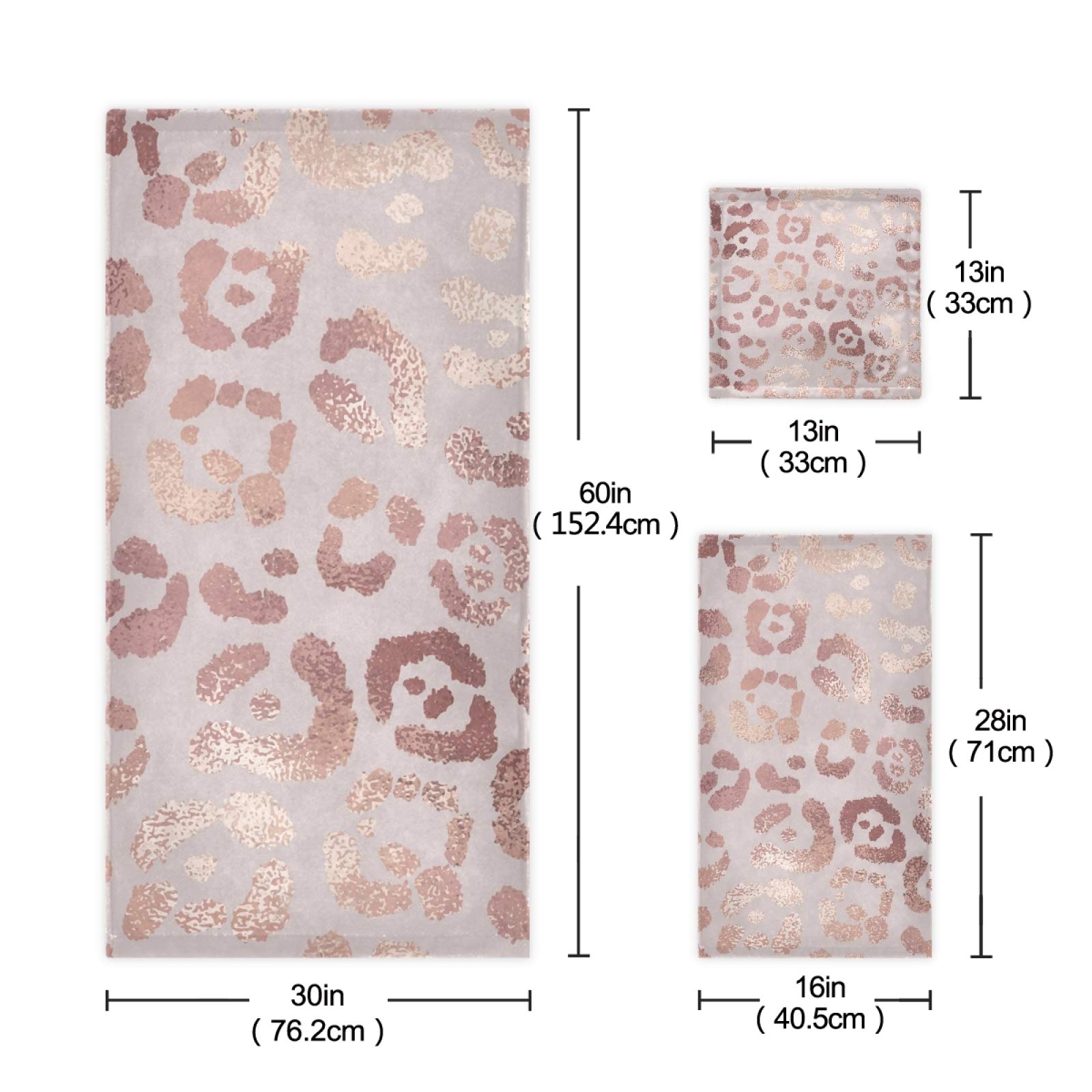 Premium 3-Piece Bath Towel Set - Ultra Soft & Highly Absorbent Bathroom Towels with Leopard Rose Gold Print (1 Bath Towel, 1 Hand Towel, 1 Washcloth) - Luxury Spa & Guest Bathroom Essentials