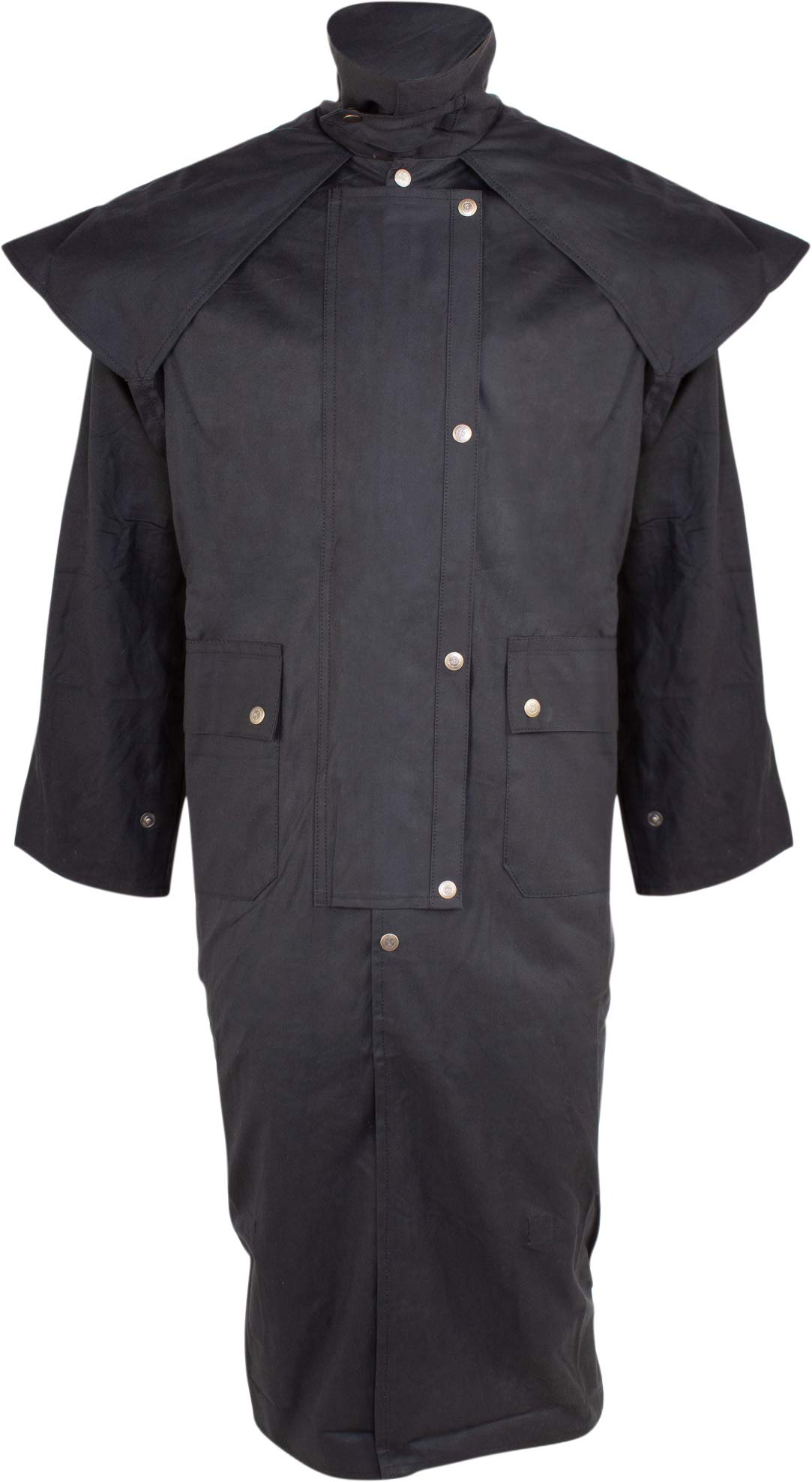 Men's Long Black Oilskin Waterproof Duster Coat - Heavy Duty Warm Western Australian Outback Jacket for Hiking, Camping & Outdoor Adventures (XL)