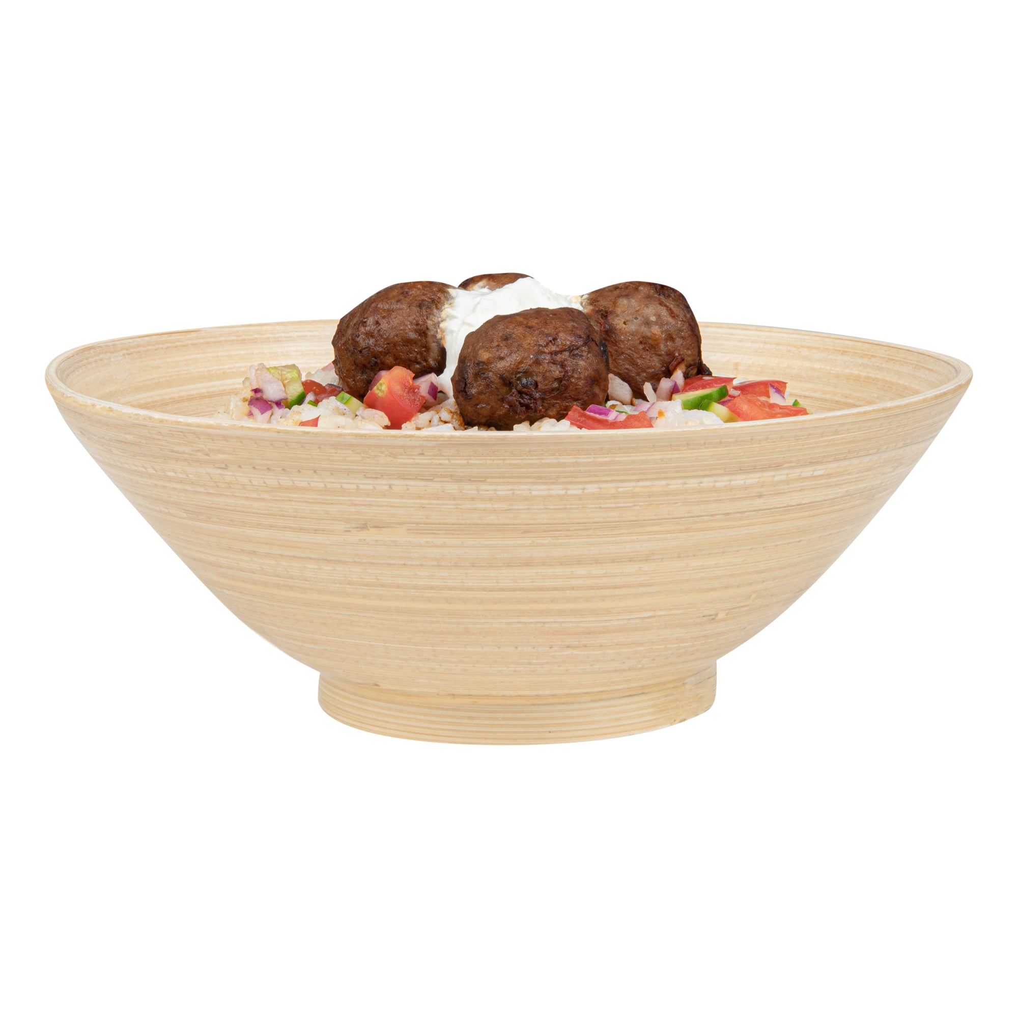 Premium 29 oz Round Bamboo Serving Bowl - Natural Eco-Friendly Spun Bamboo - 8.25