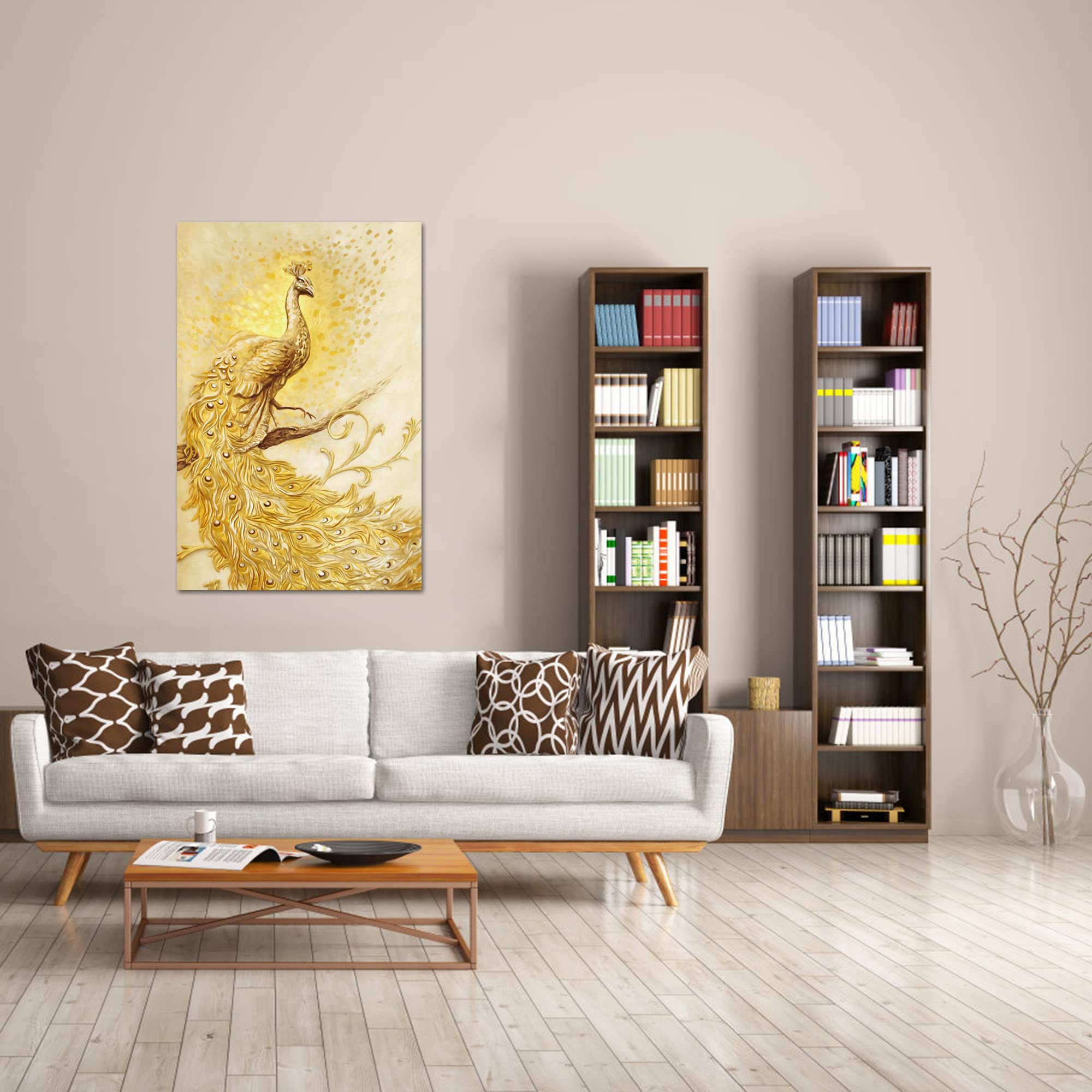 Looife Peacock Canvas Wall Art - 16x24 Inch Yellow Peacock on Branch Giclee Print, Ready to Hang Home Decor for Living Room & Bedroom | Perfect for Modern Interior Design & Housewarming Gifts