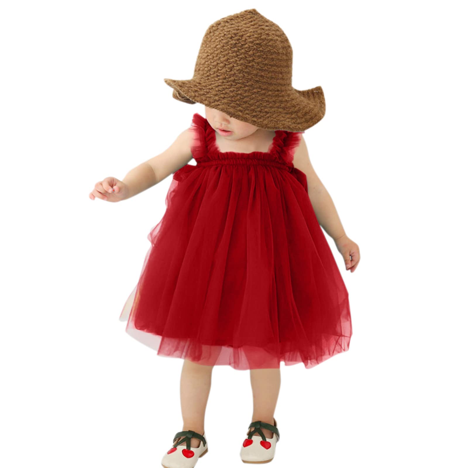 Baby Girls Layered Tulle Dress - Toddler Princess Sleeveless Ruffle Strap Tutu Dress for First Birthday, Photo Shoot & Special Occasions