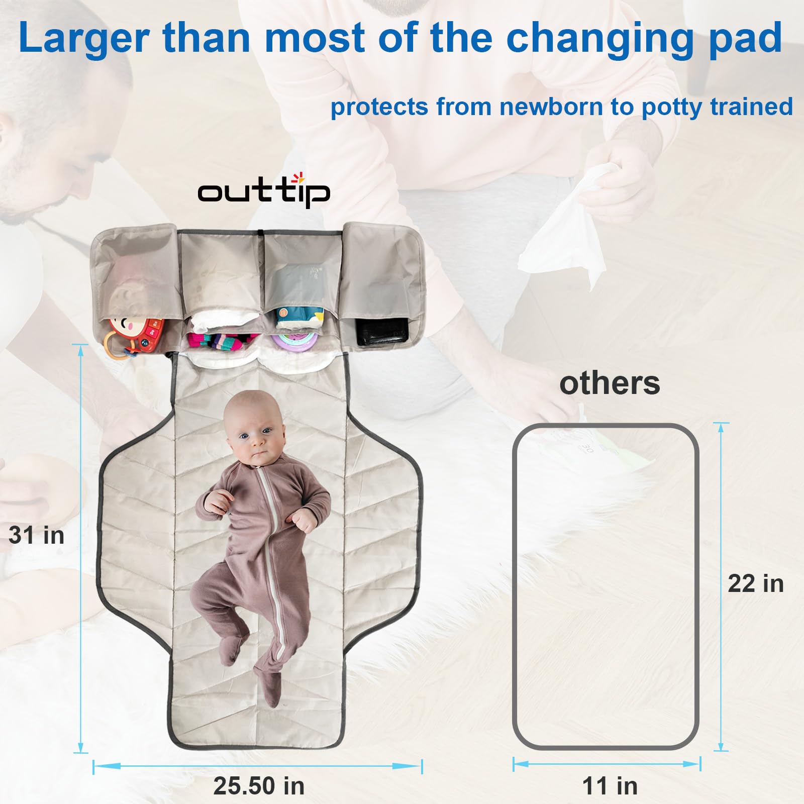 Portable Diaper Changing Pad for Toddlers - Extra Large Foldable Travel Changing Mat with Storage Pockets, Reusable Compact Baby Changing Station for Boys & Girls - Perfect for Home, Travel, Daycare & On-the-Go Diaper Changes